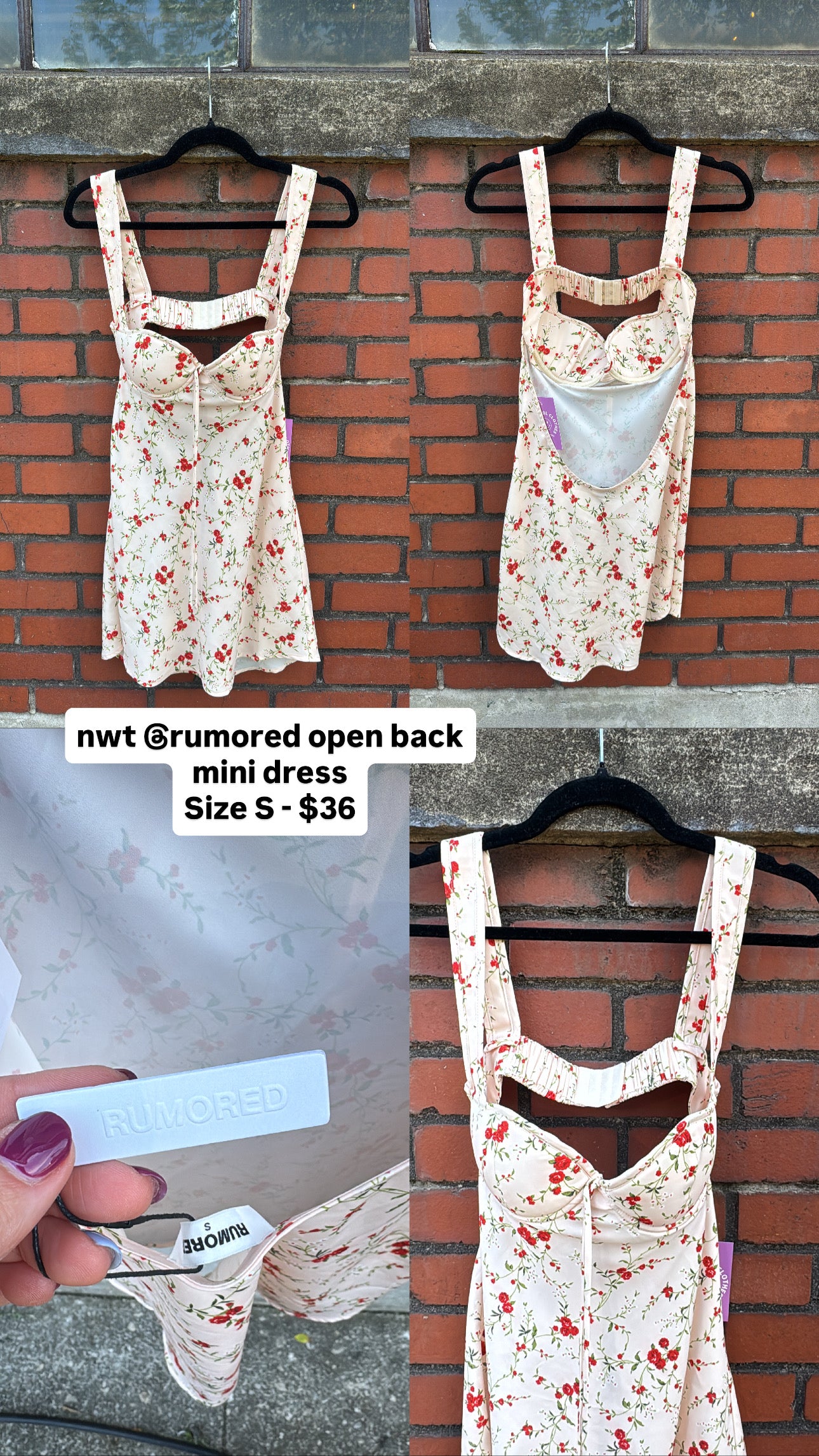 Cream Red Rumored Floral bustier dress, S