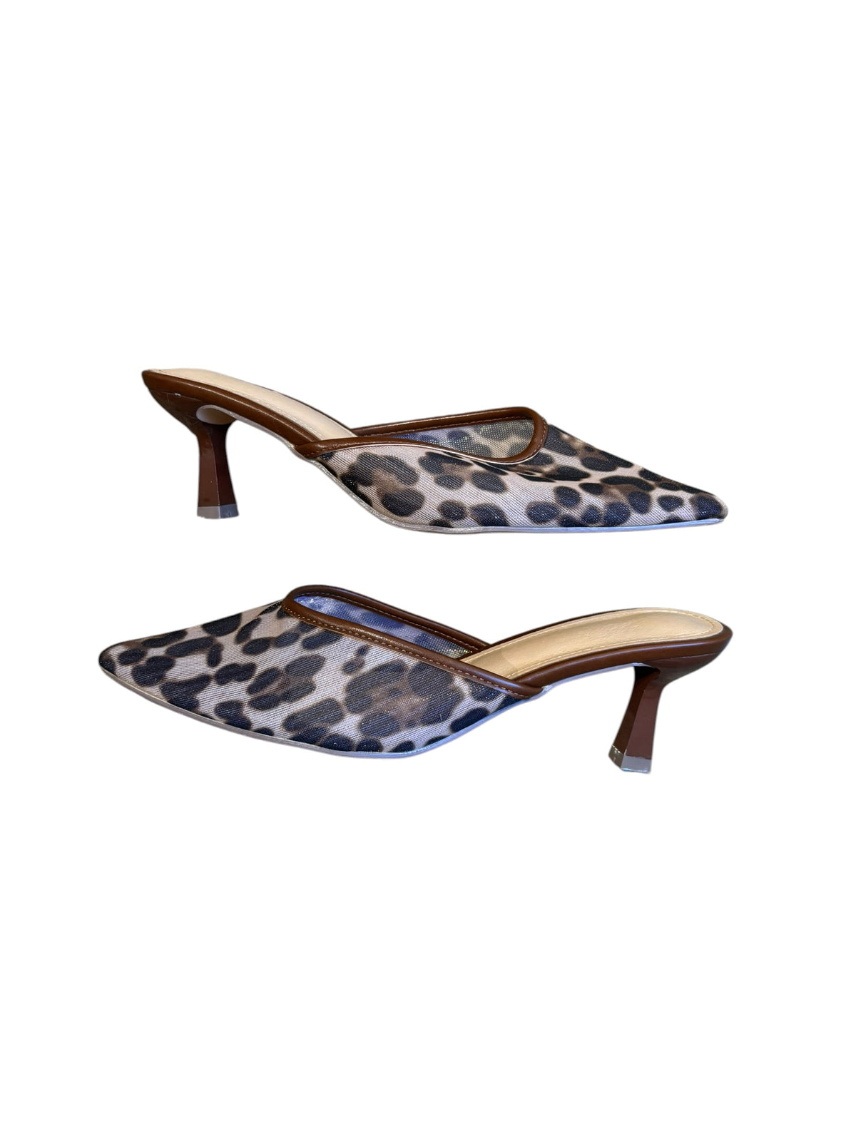 brown beige  leopard kitten heels, 6.5