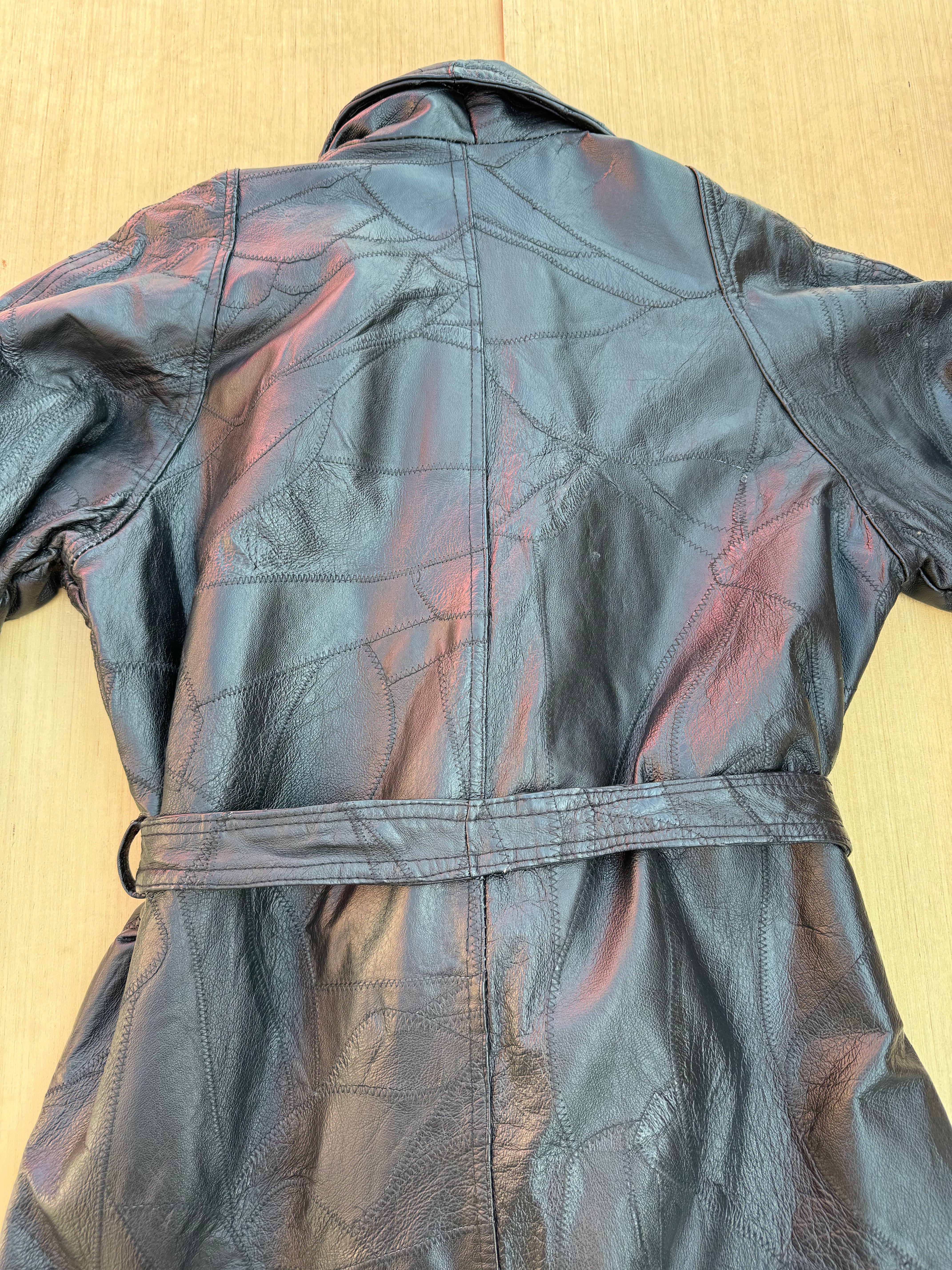 black  long leather jacket, XL