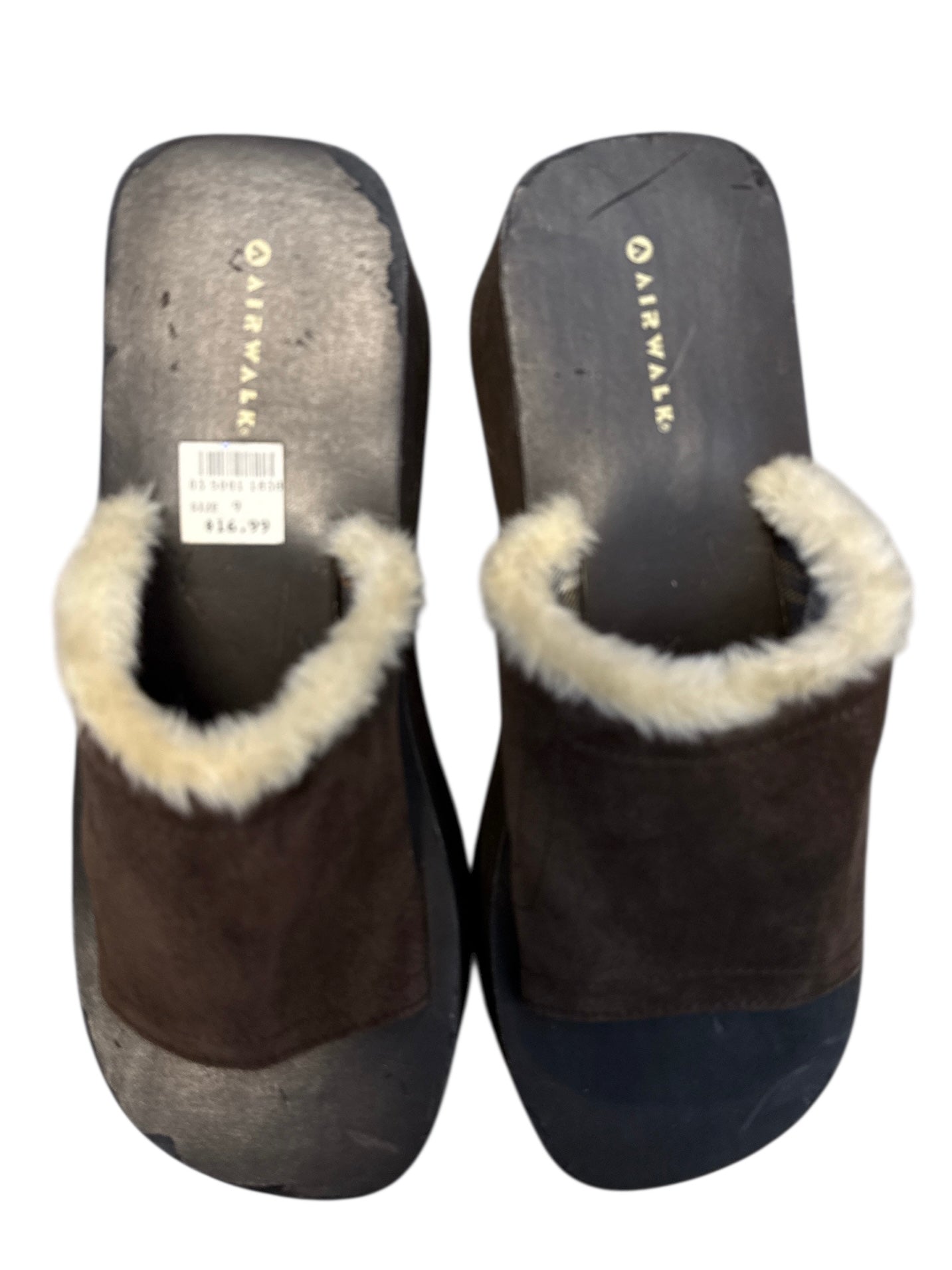 Brown Airwalk Platform fuzzy slides, 9