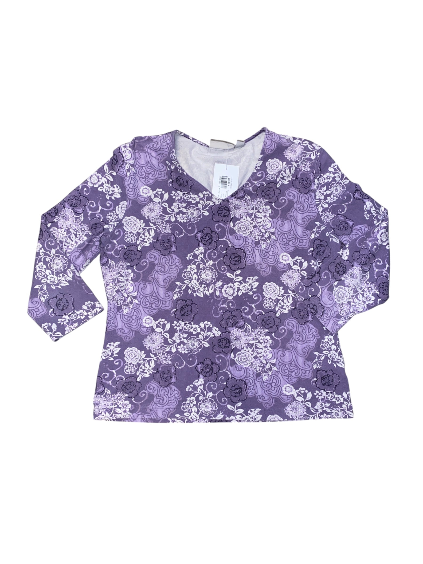 Purple Croft & barrow 3/4 sleeve patterned top, L
