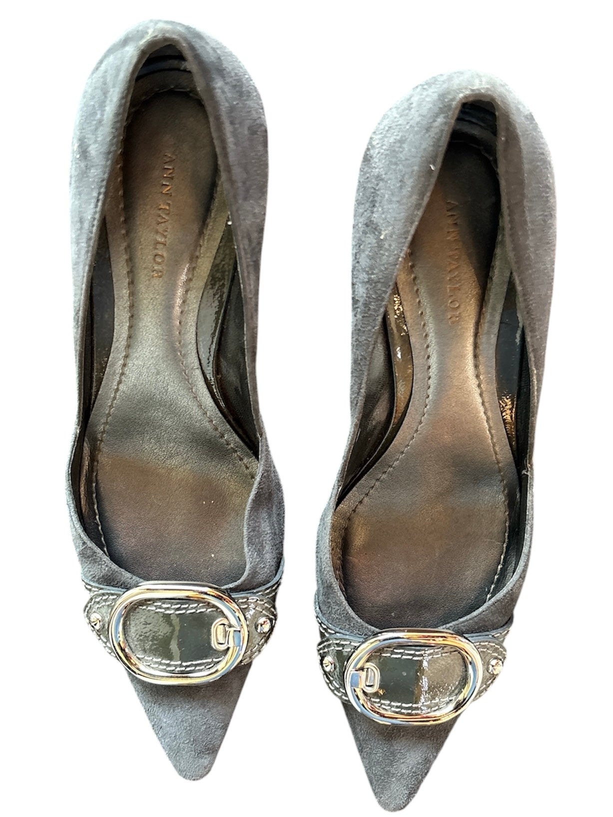 gray ann taylor pointed buckle heels, 8.5
