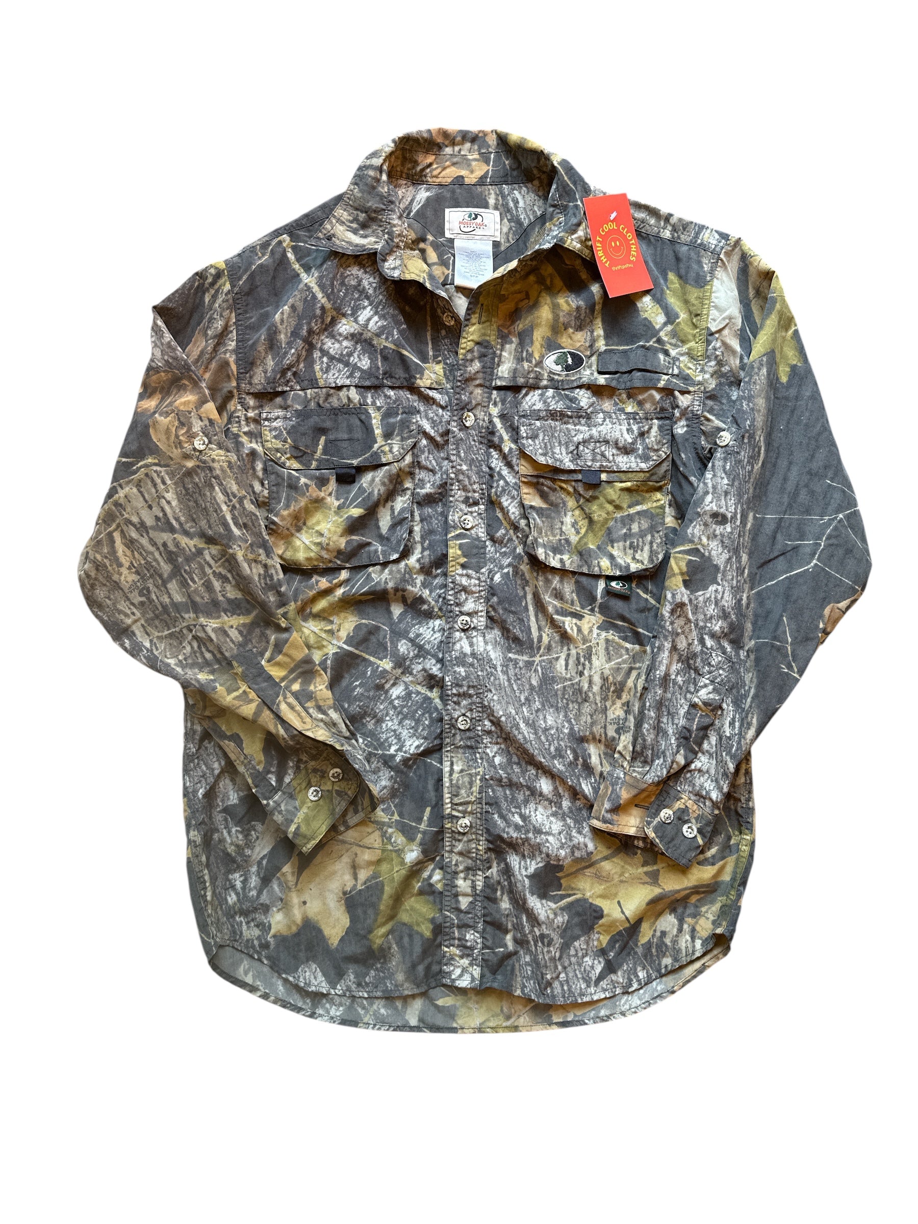green mossy oak camo button down, s