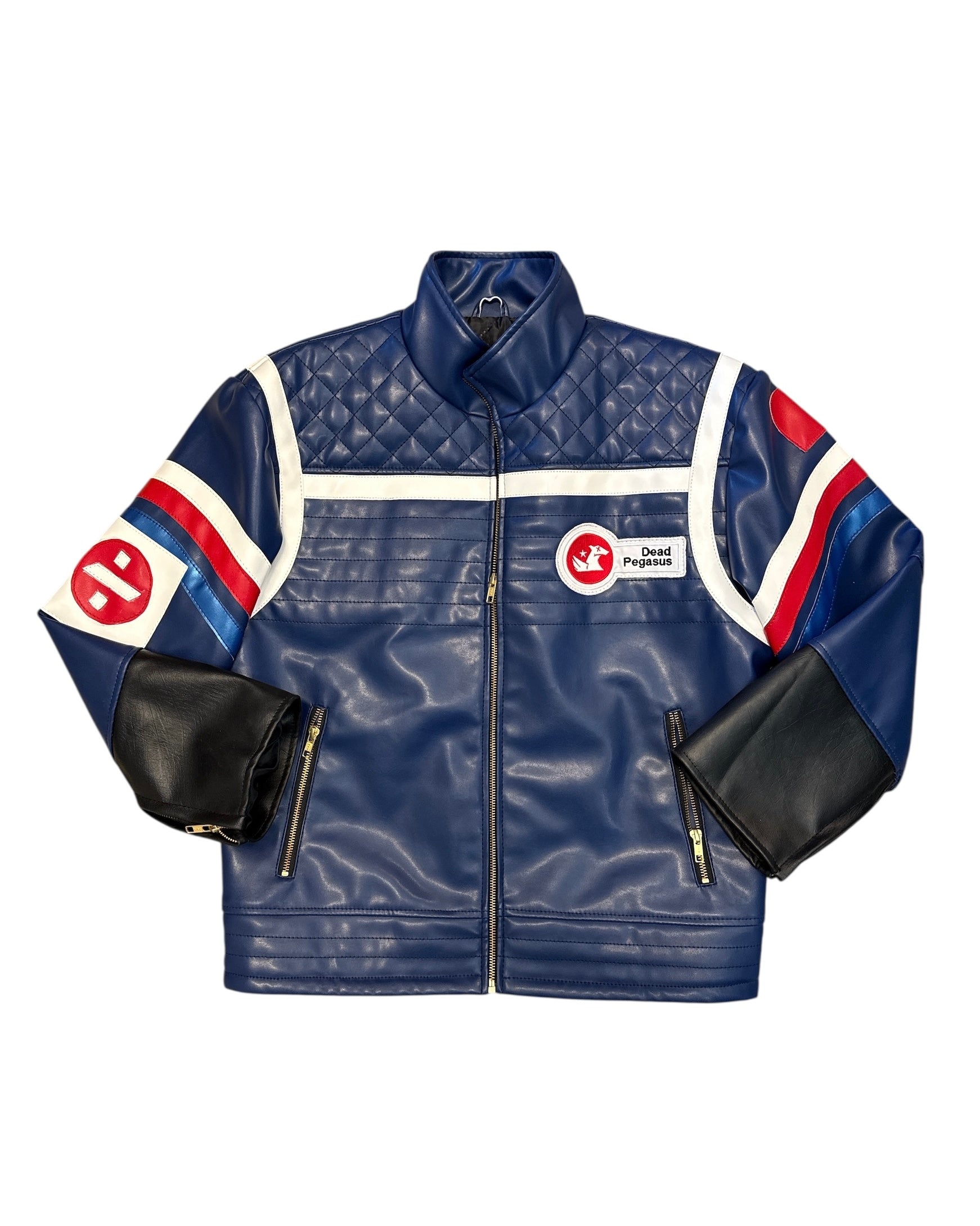 blue red jackets creator pleather stripe quilted jacket, s