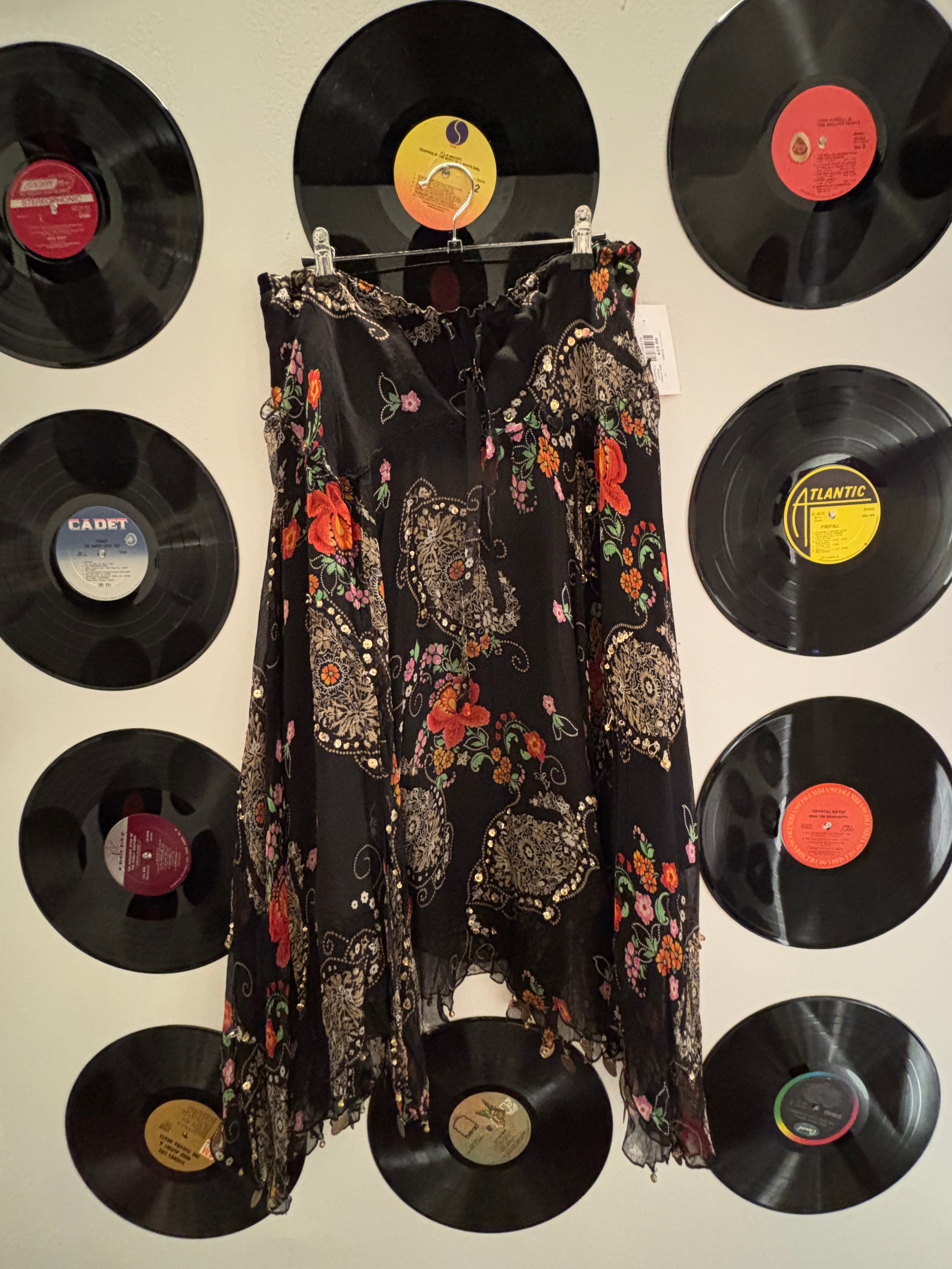 black orange wd ny DEADSTOCK paisley sequin belll skirt, 12