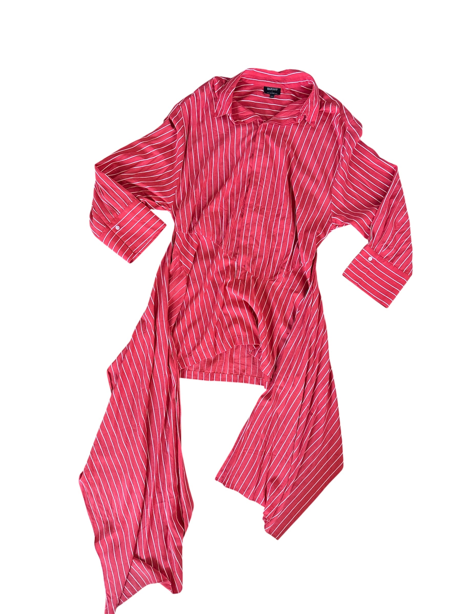 red white bardot striped wrap mini dress, L