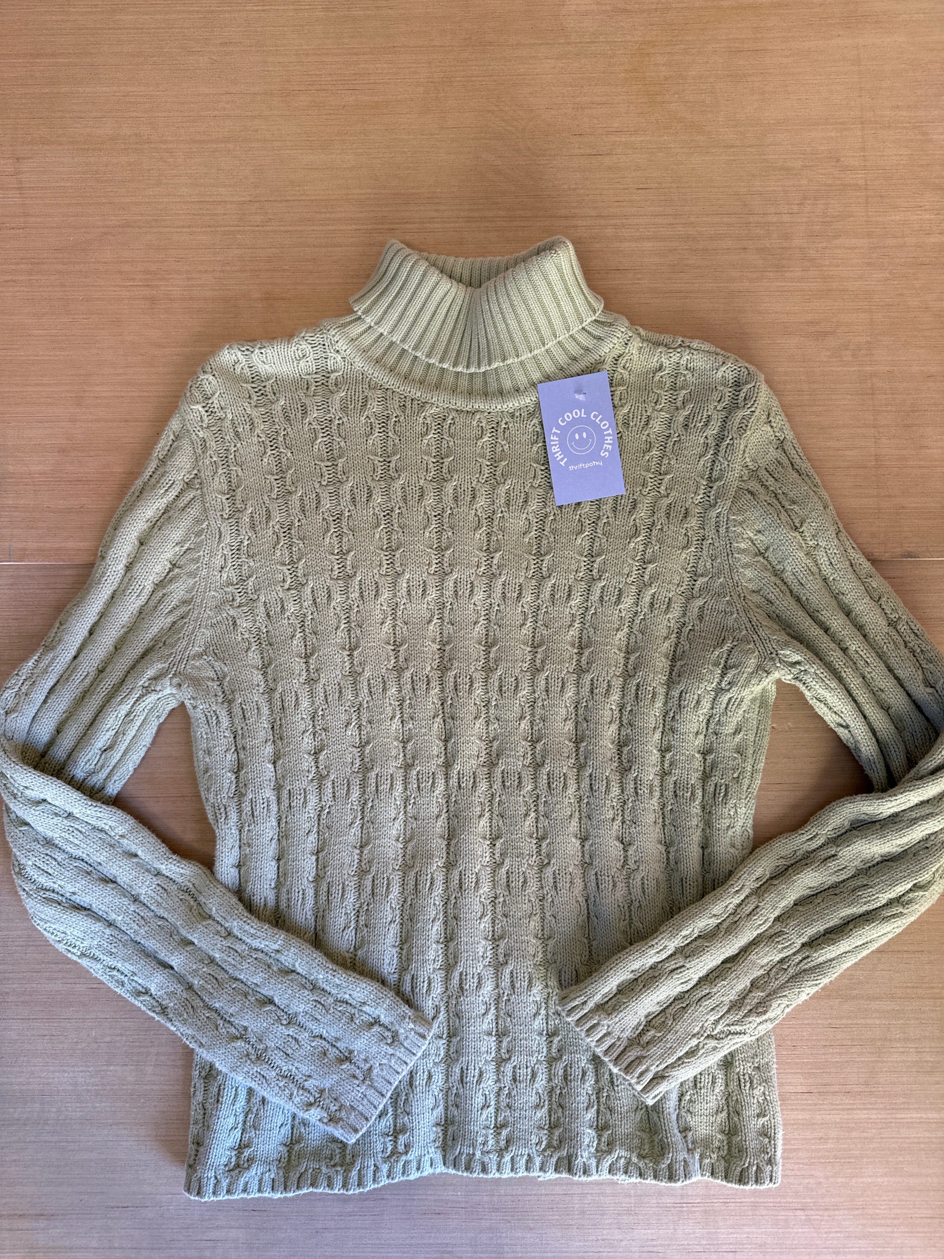 Green Talbots Cable turtleneck, L