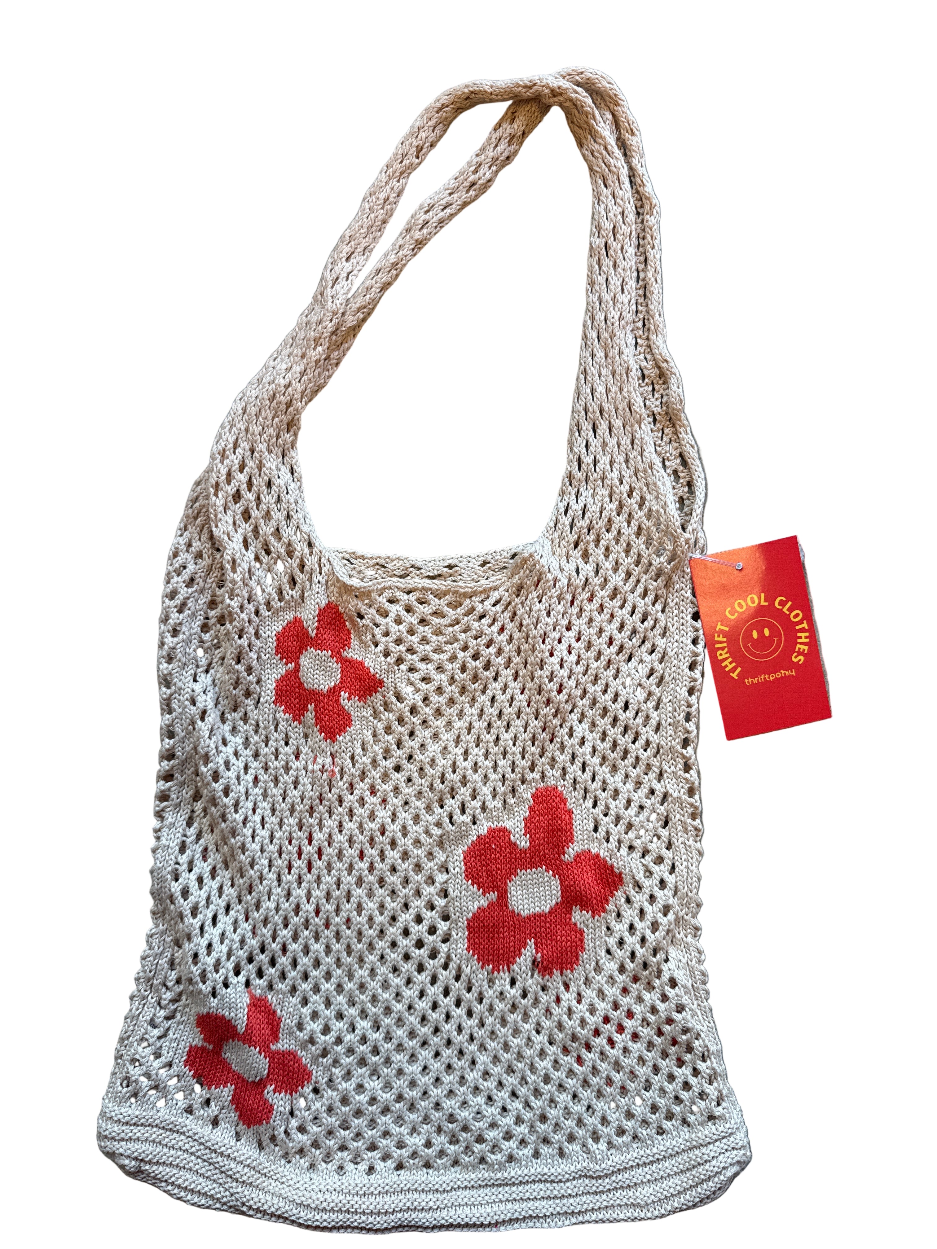beige orange  crochet flower bag