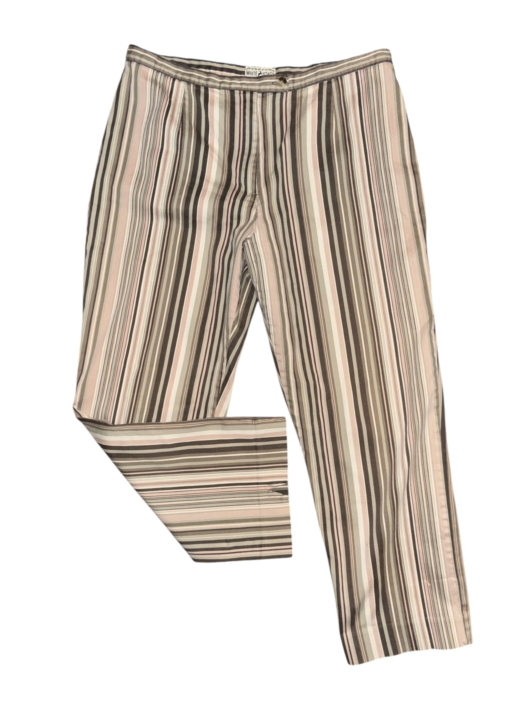 green tan white sag striped vtg pants, 16 p