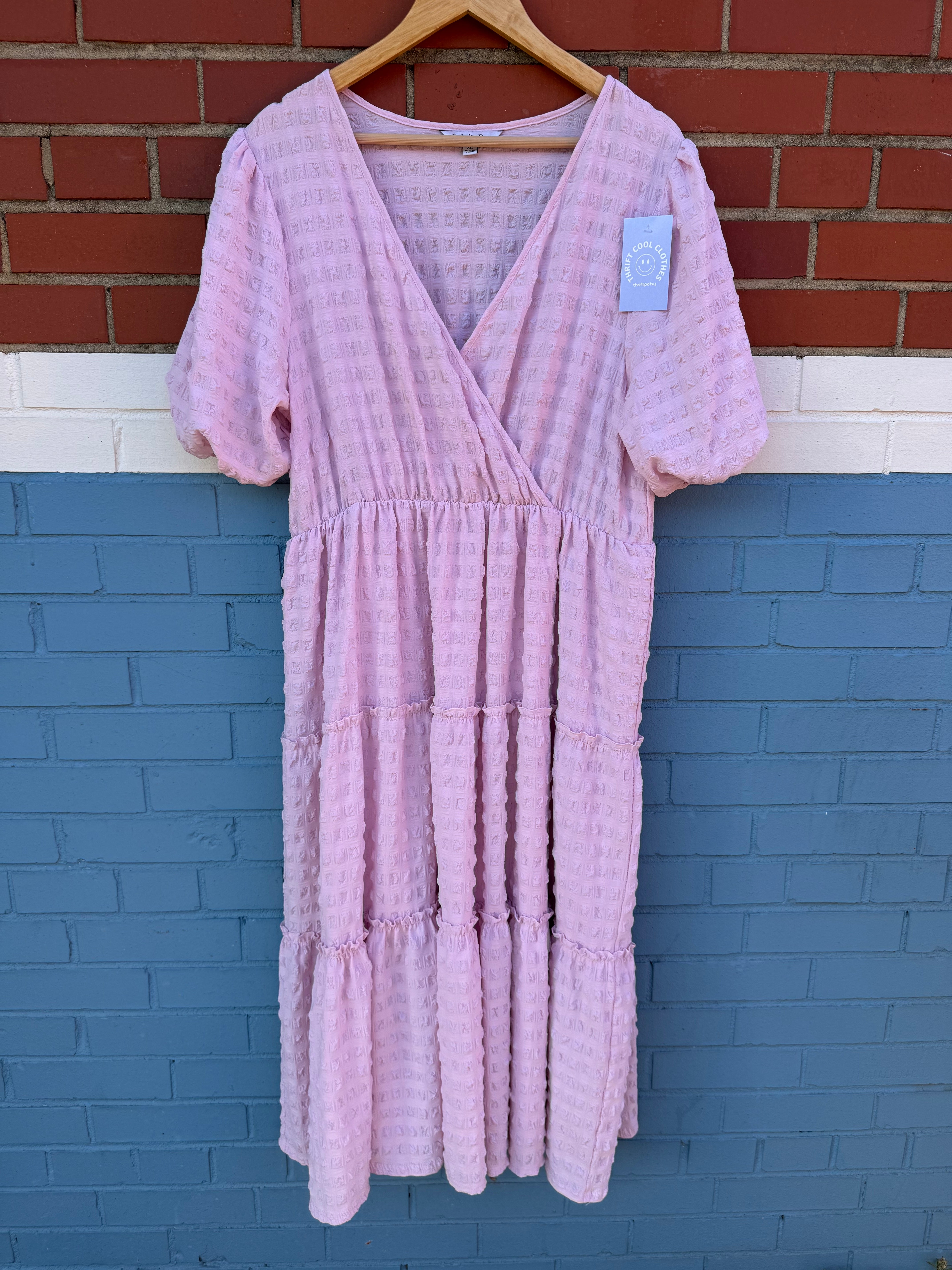 pink ophelia rose textured smocked dress, xl