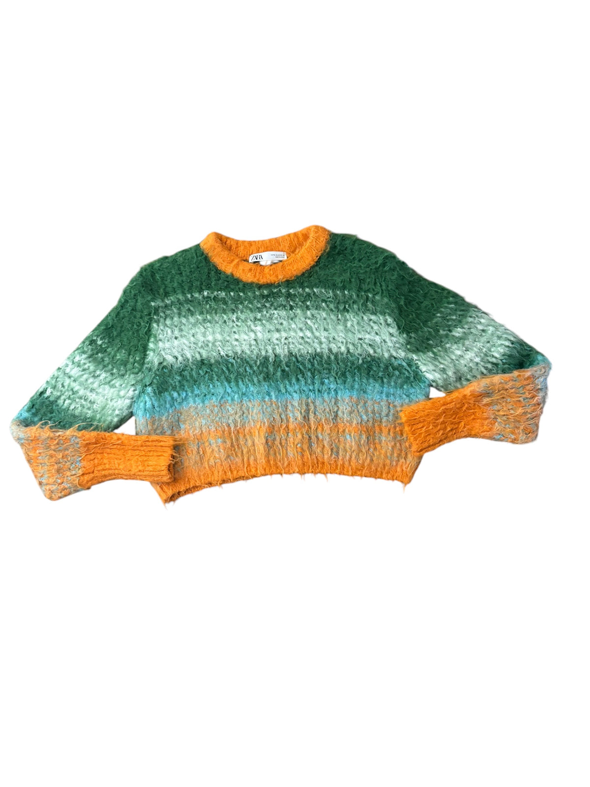 orange green blue zara cropped sweater, m