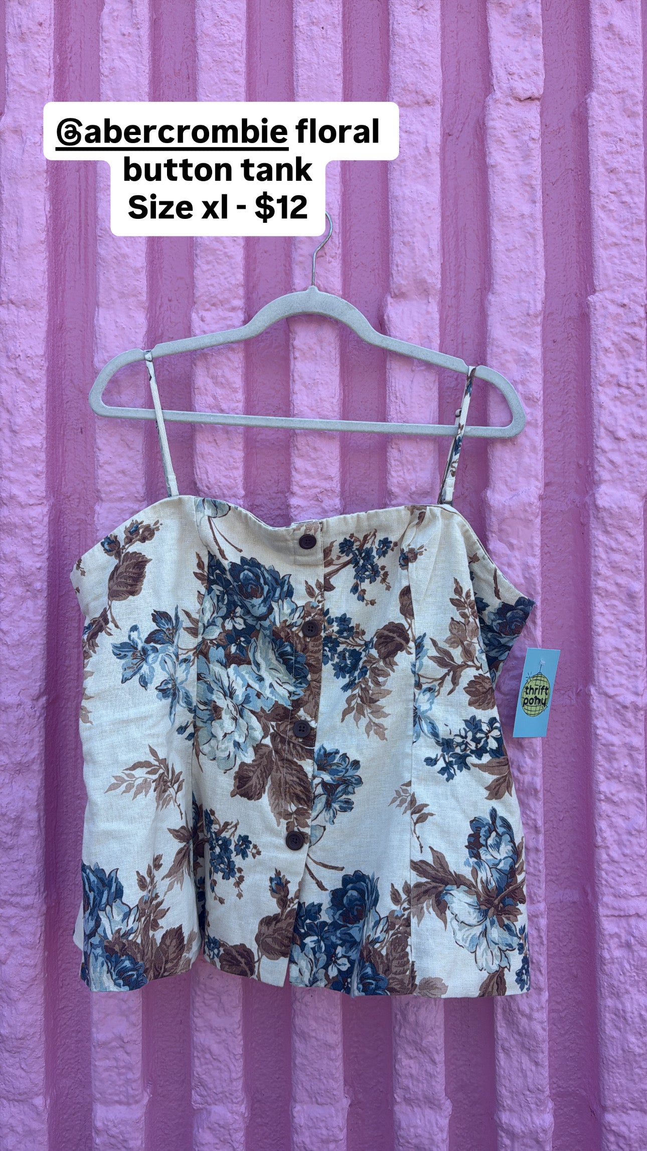 tan abercrombie floral button tank, xl