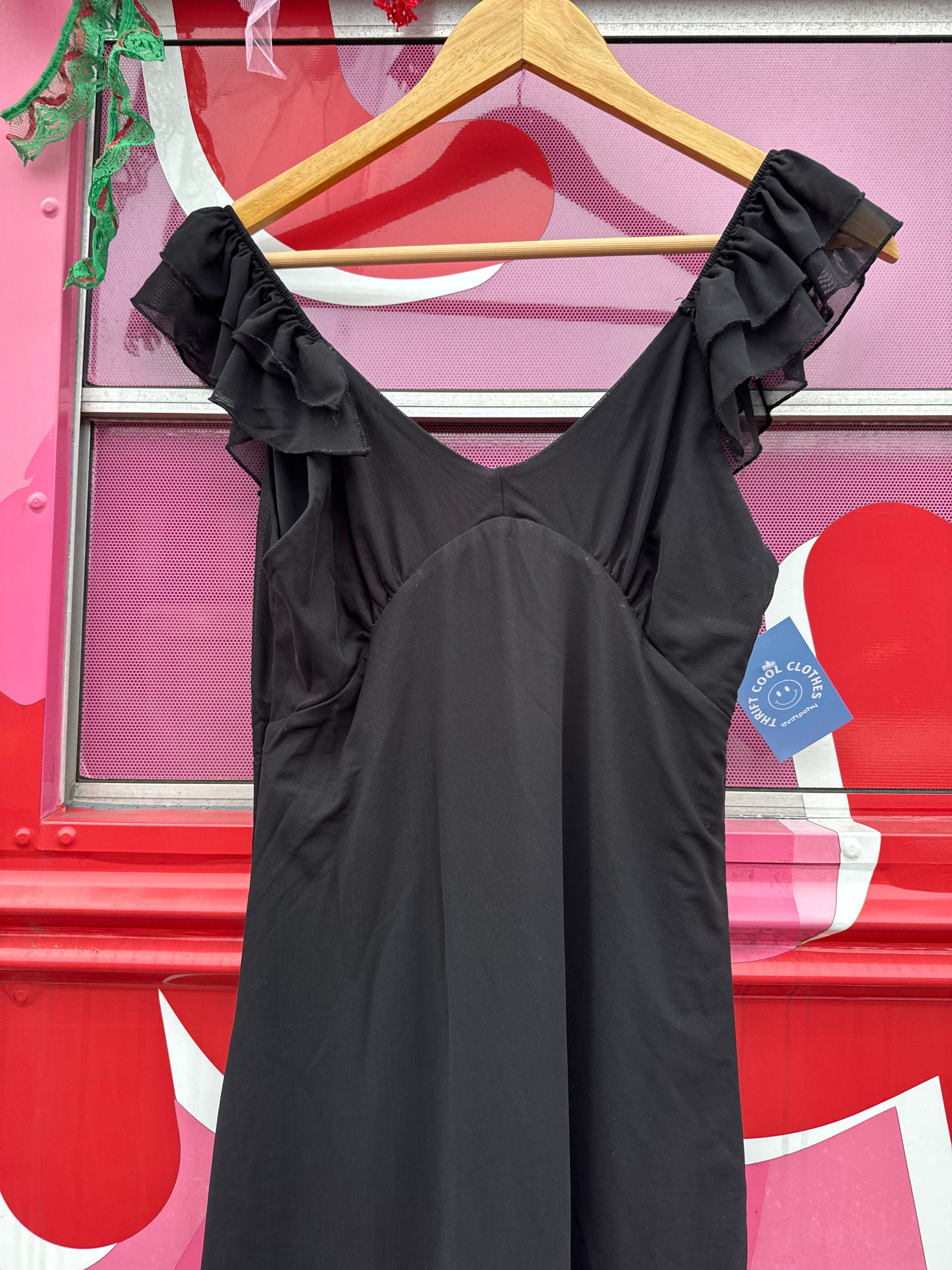 black h&m mesh layer maxi dress, m