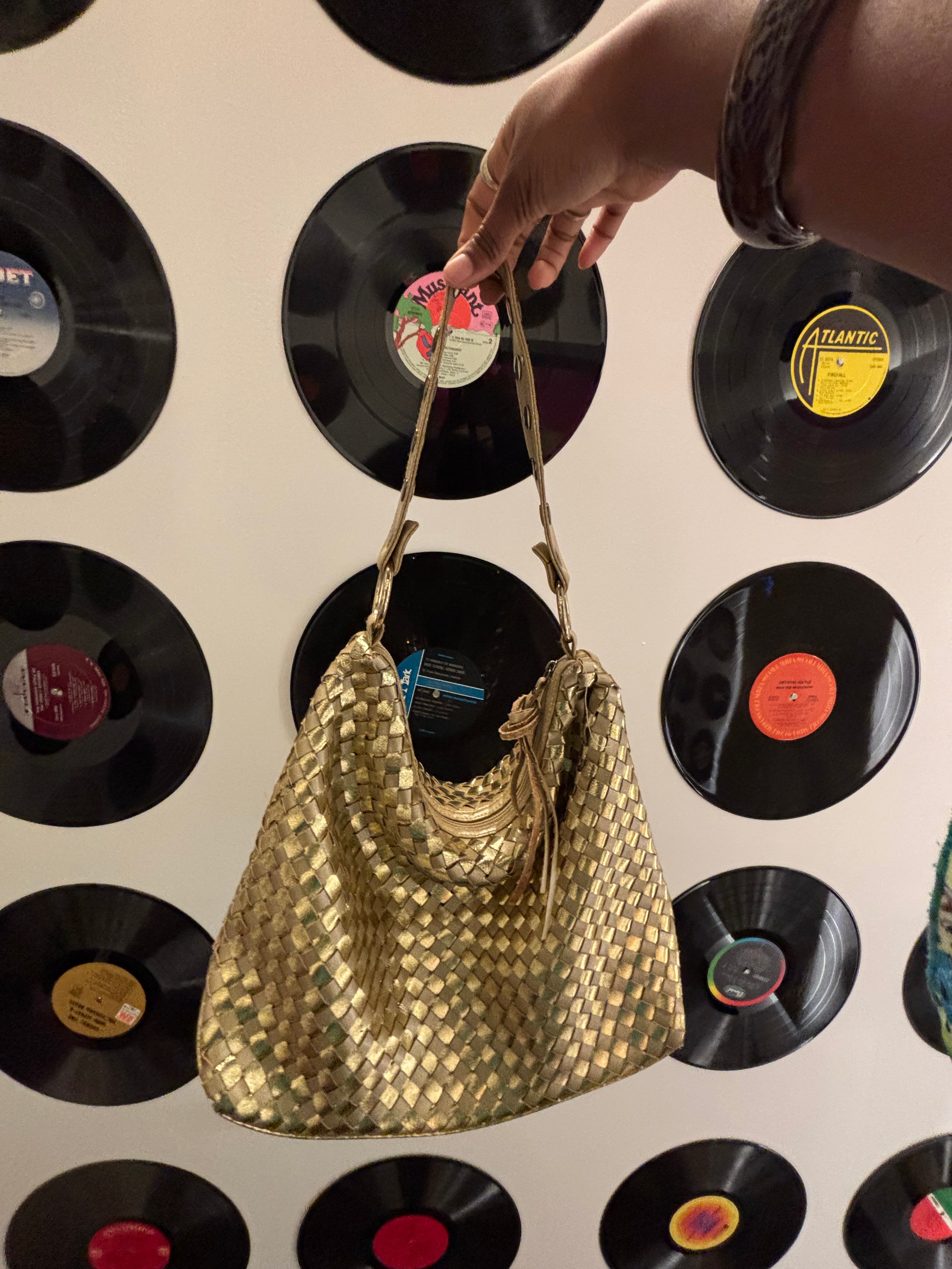gold New York & co woven shiny purse