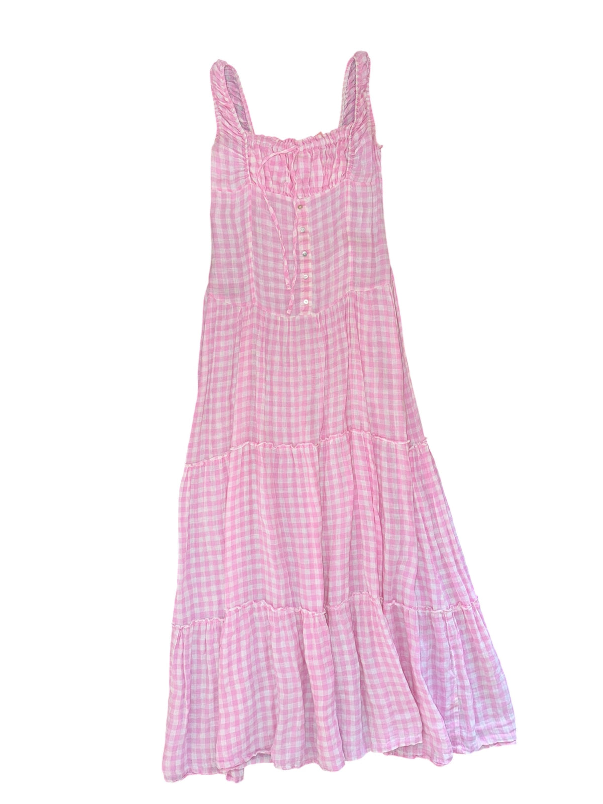 pink white frankies bikinis gingham milkmaid dress, m