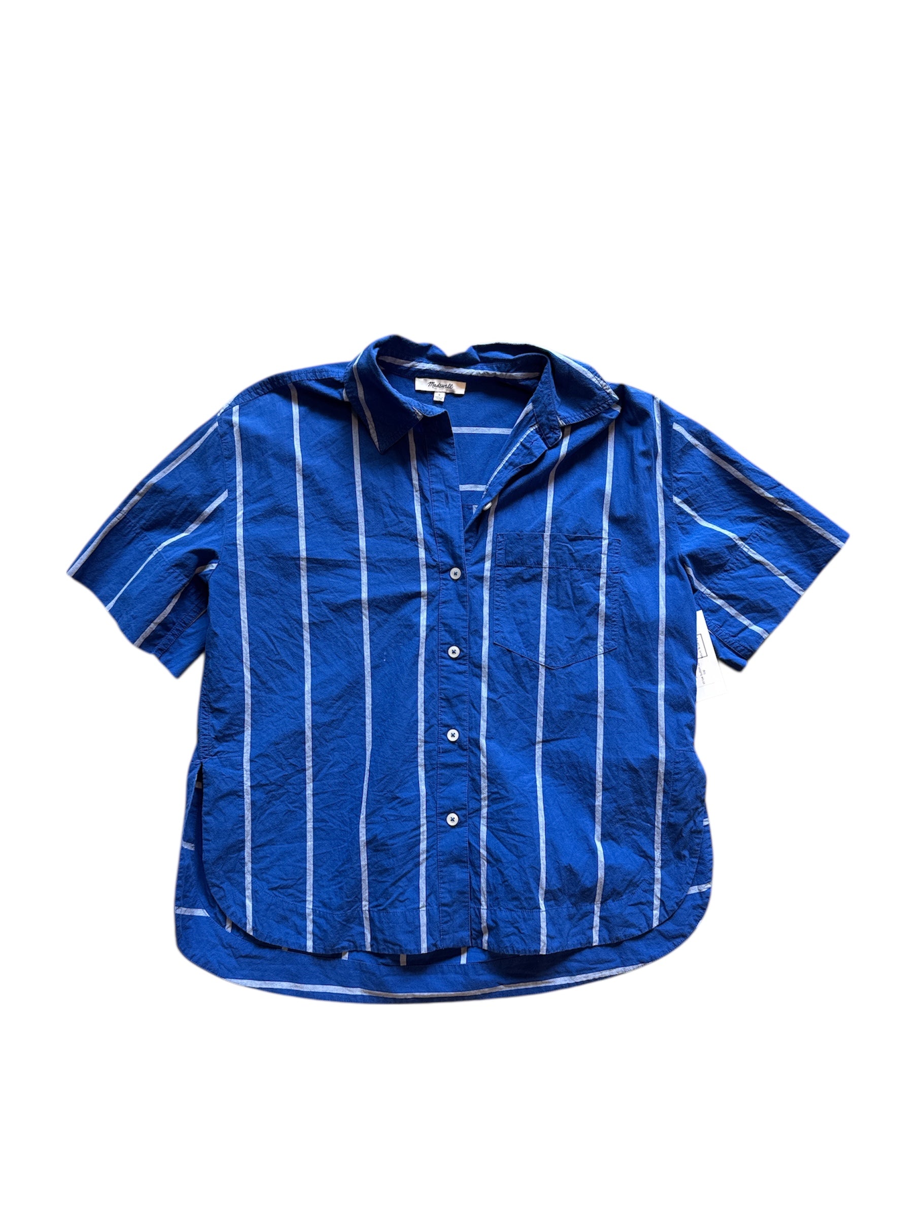 blue madewell stripe button up top, s