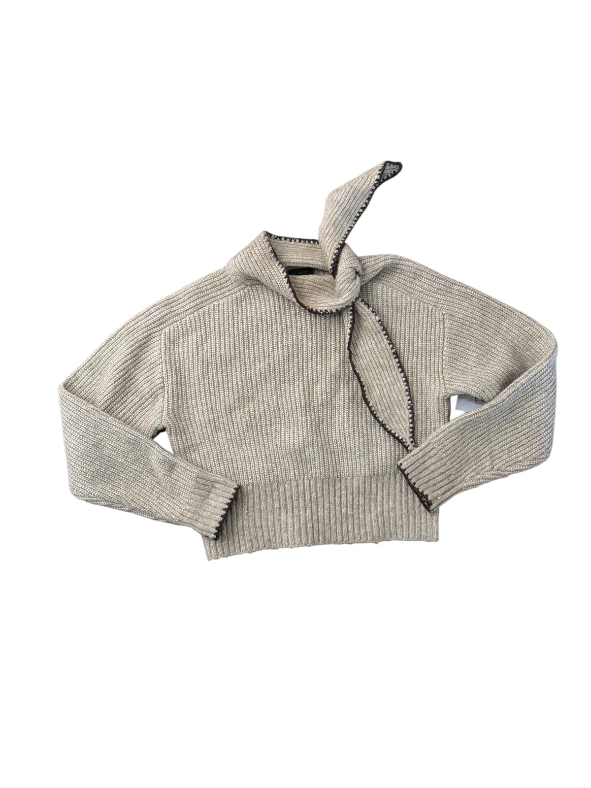 gray brown zara knit sweater w neck bow, s