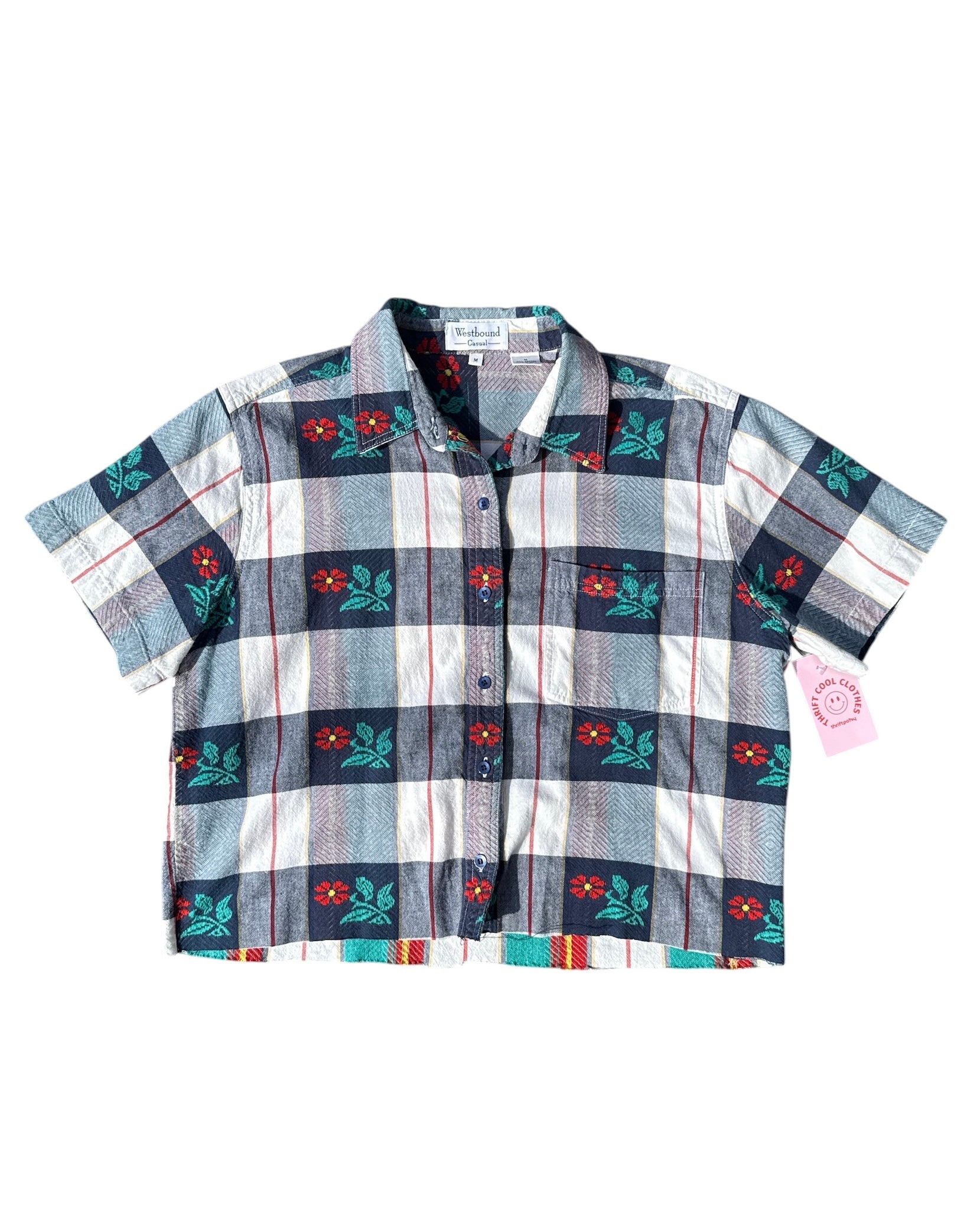 navy beige red westbound plaid floral button dwon, m