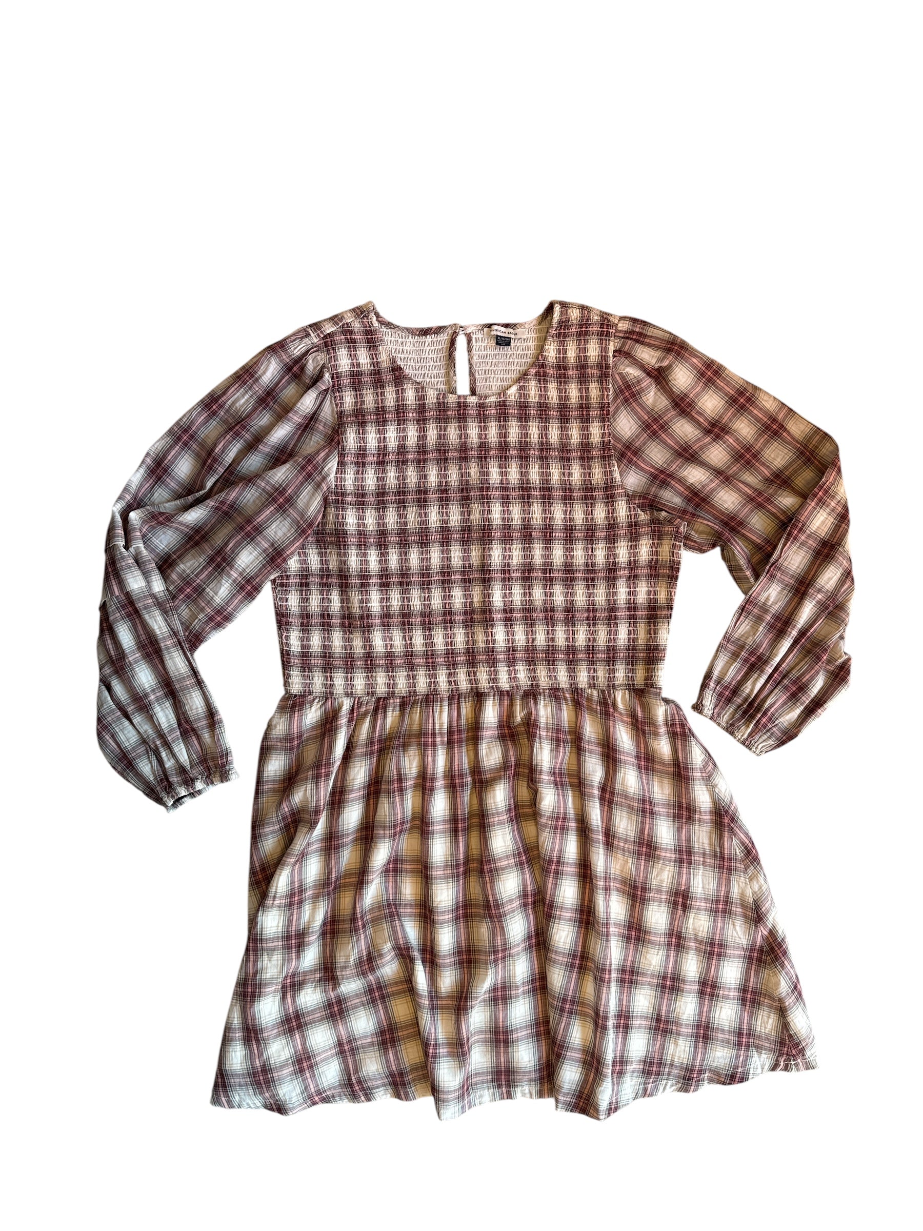 brown american eagle plaid ruch aline dress, xl