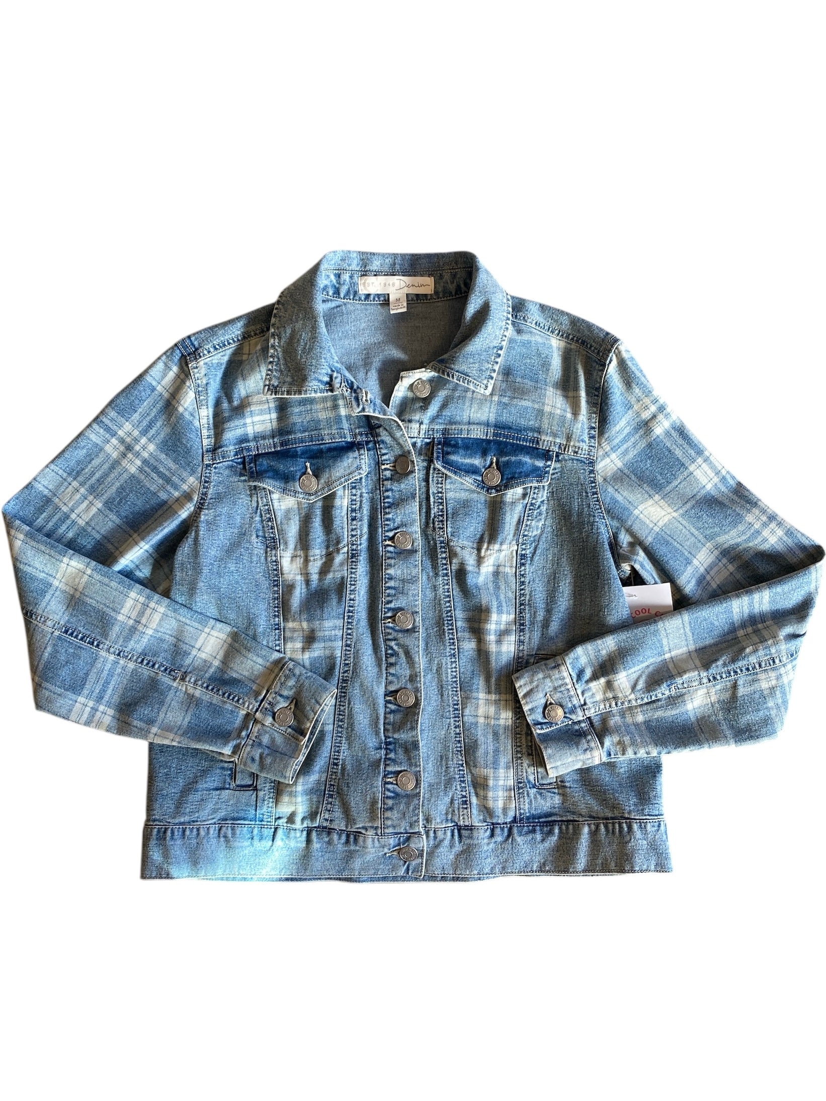 blue est 1946 Denim mixed pattern denim jacket, M