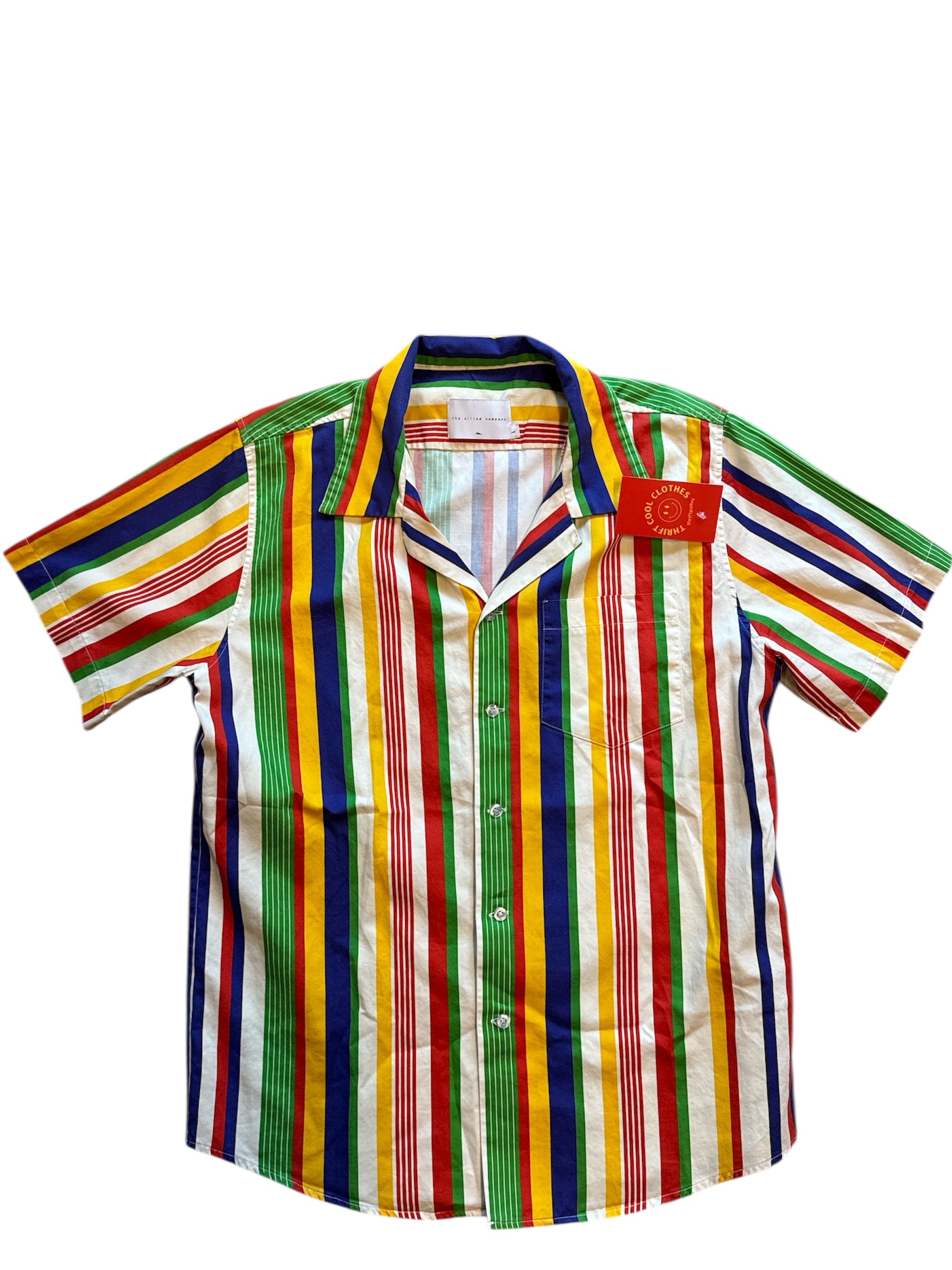 red yellow blue the silted company striped ss button up, L