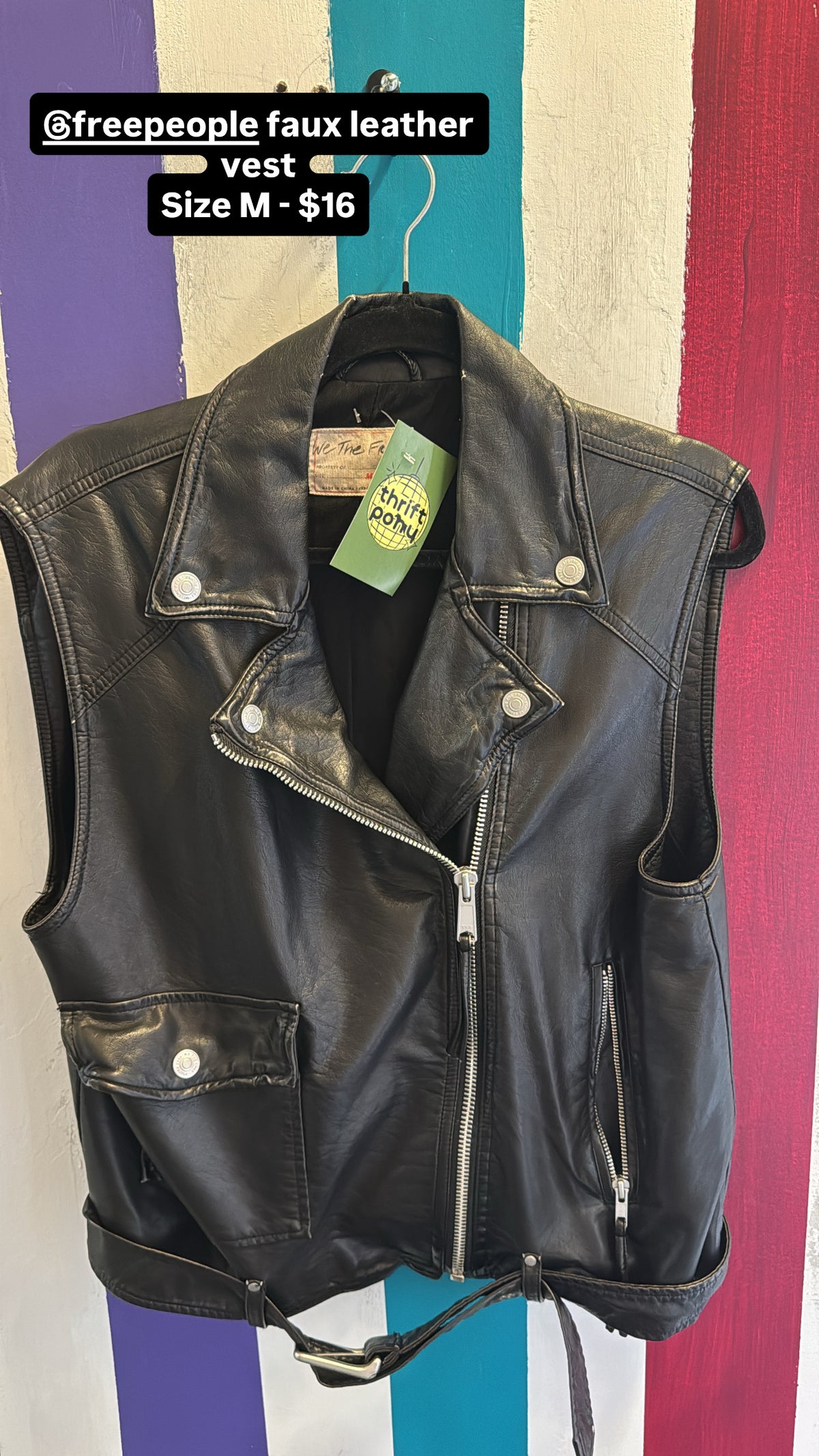 black we the free leather vest, m
