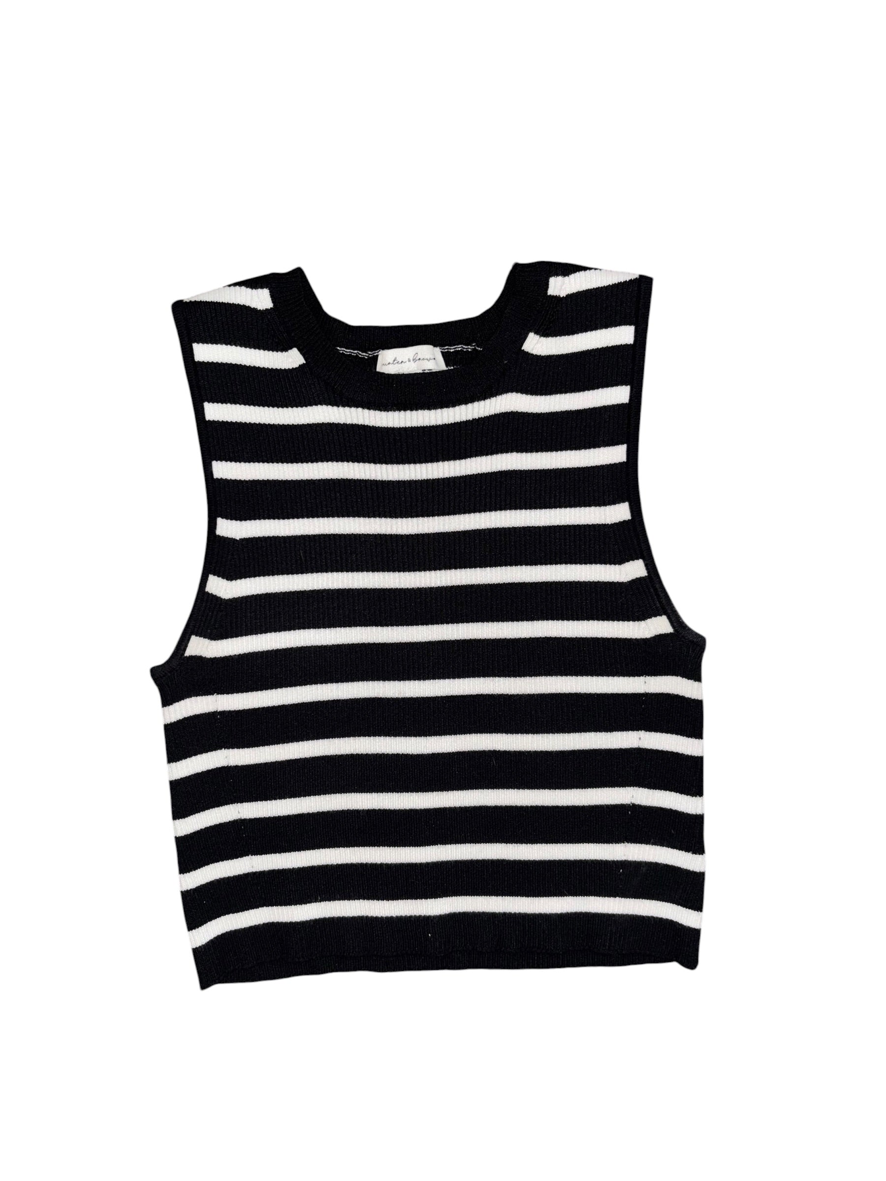 black white hunter & brown stripe knit tank, m