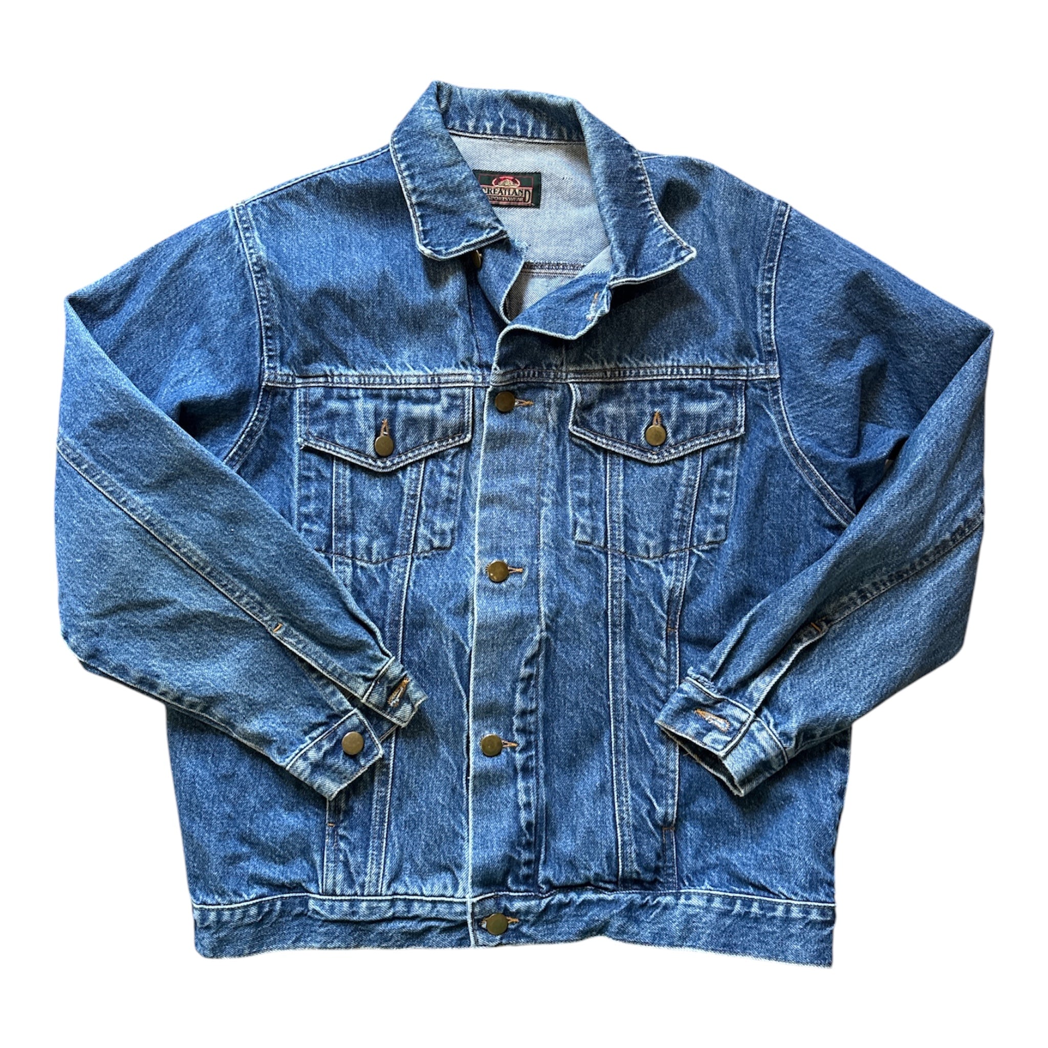 blue vtg greatland upcycled snoopy jean jacket, L