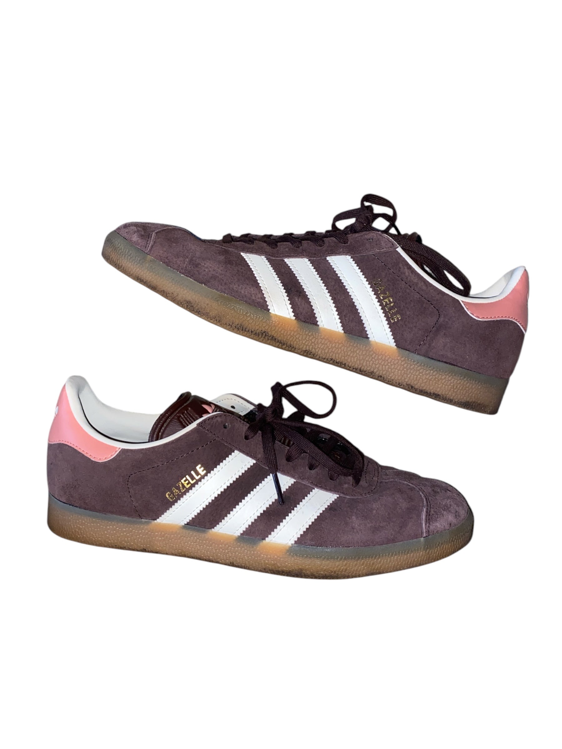 brown pink adidas sambas, 10 women's