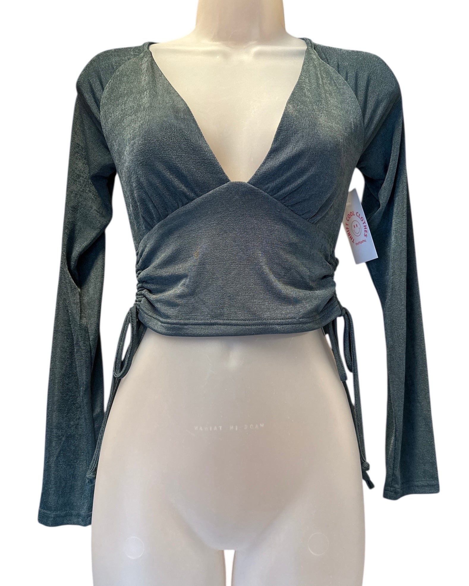 green 12th tribe slinky open back v neck ls, s