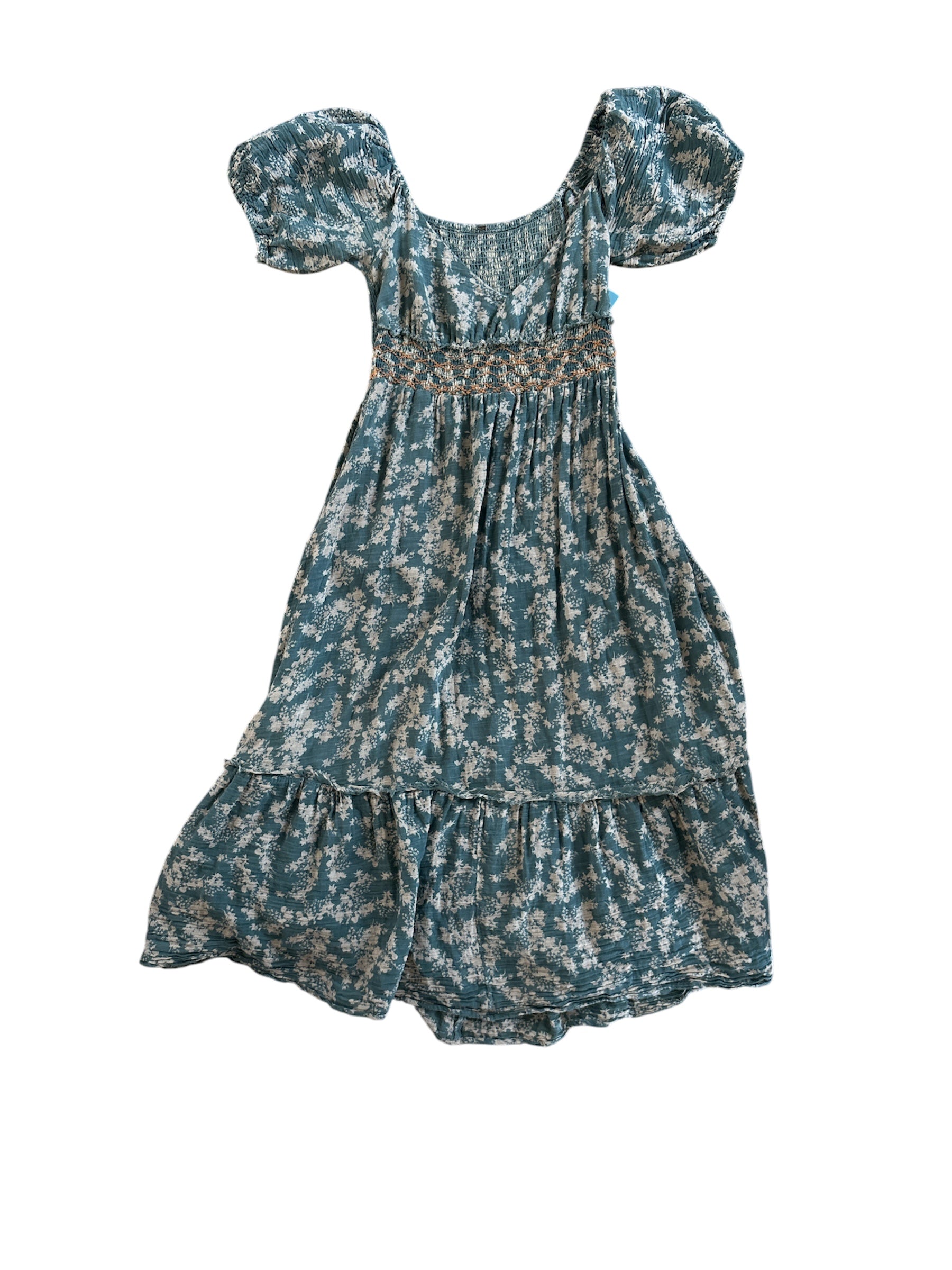 green free people floral v neck embroider dress, m