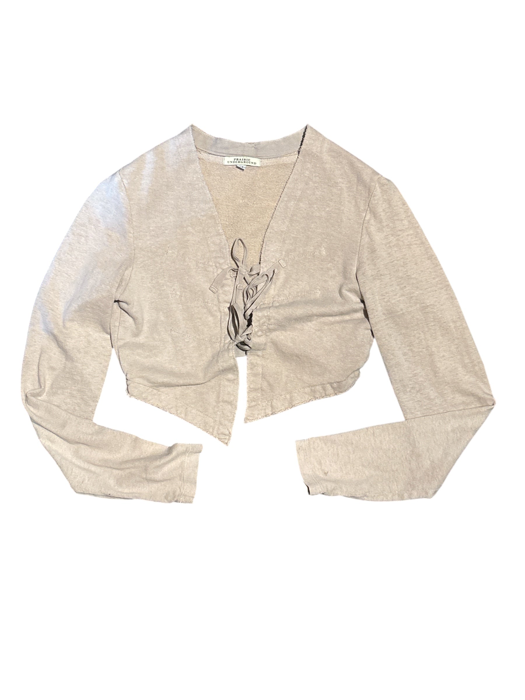 tan prairie underground sweat tie shrug, m