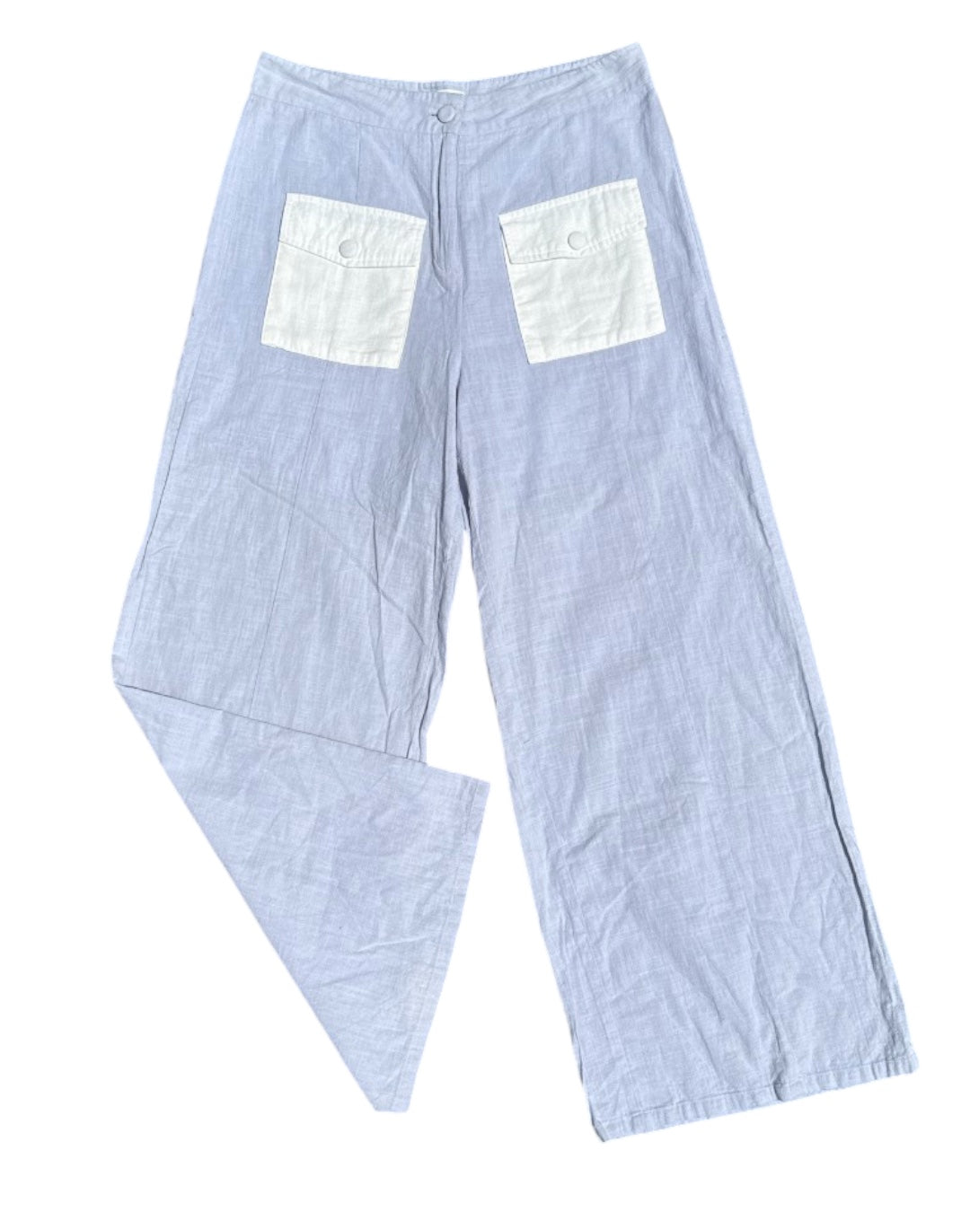 blue white yllw lineny pocket wide leg pants, L