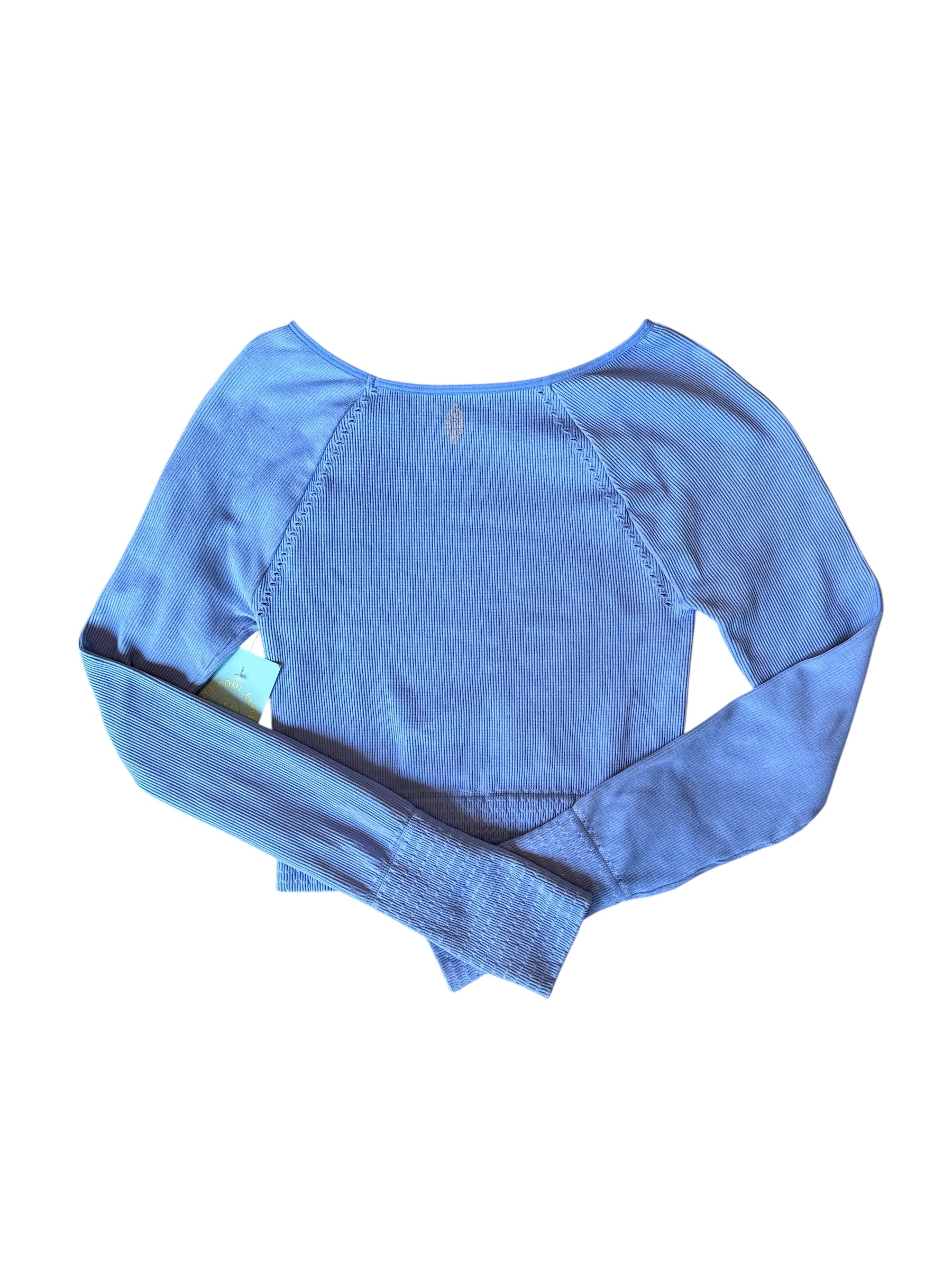 blue free people ribbed ls crop top w cutout, M/L