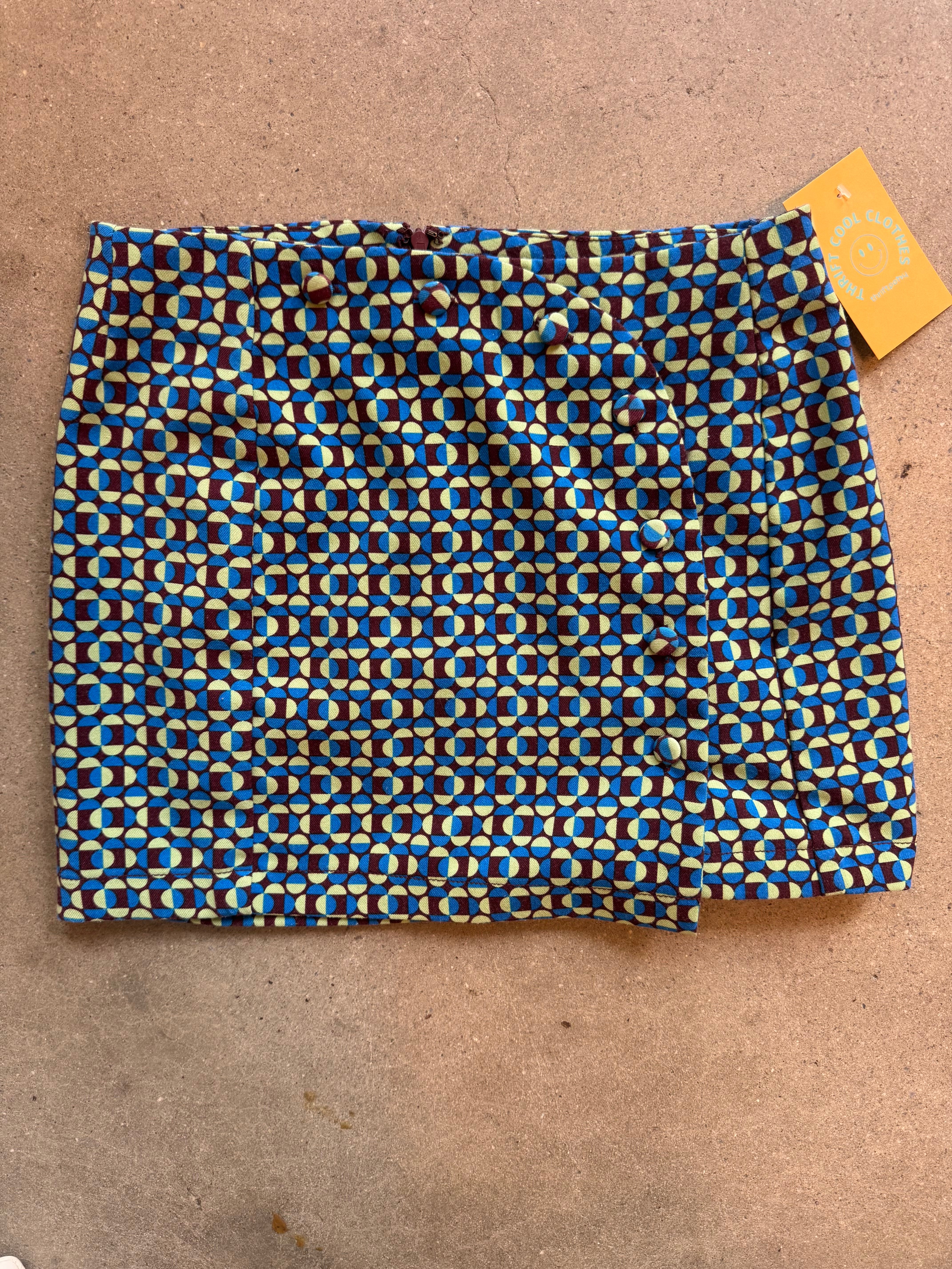 blue brown green urban outfitters patterned mini skirt, s