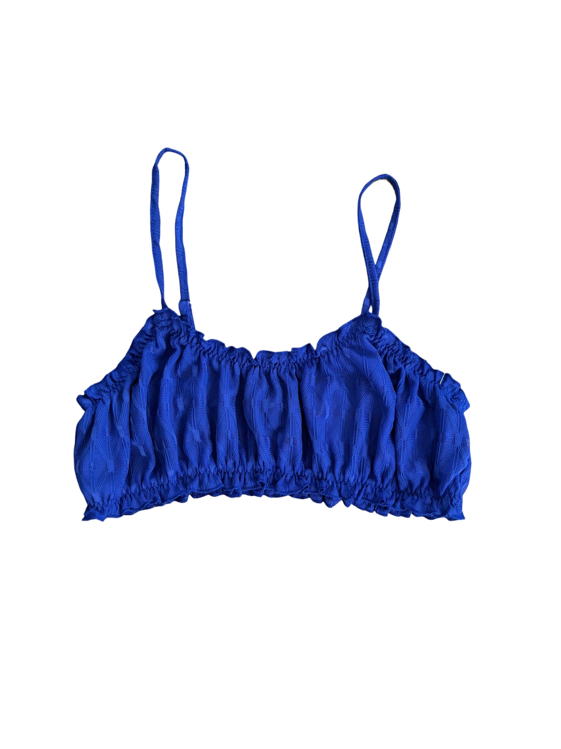 cobalt blue second skin lace patterned bralette, L