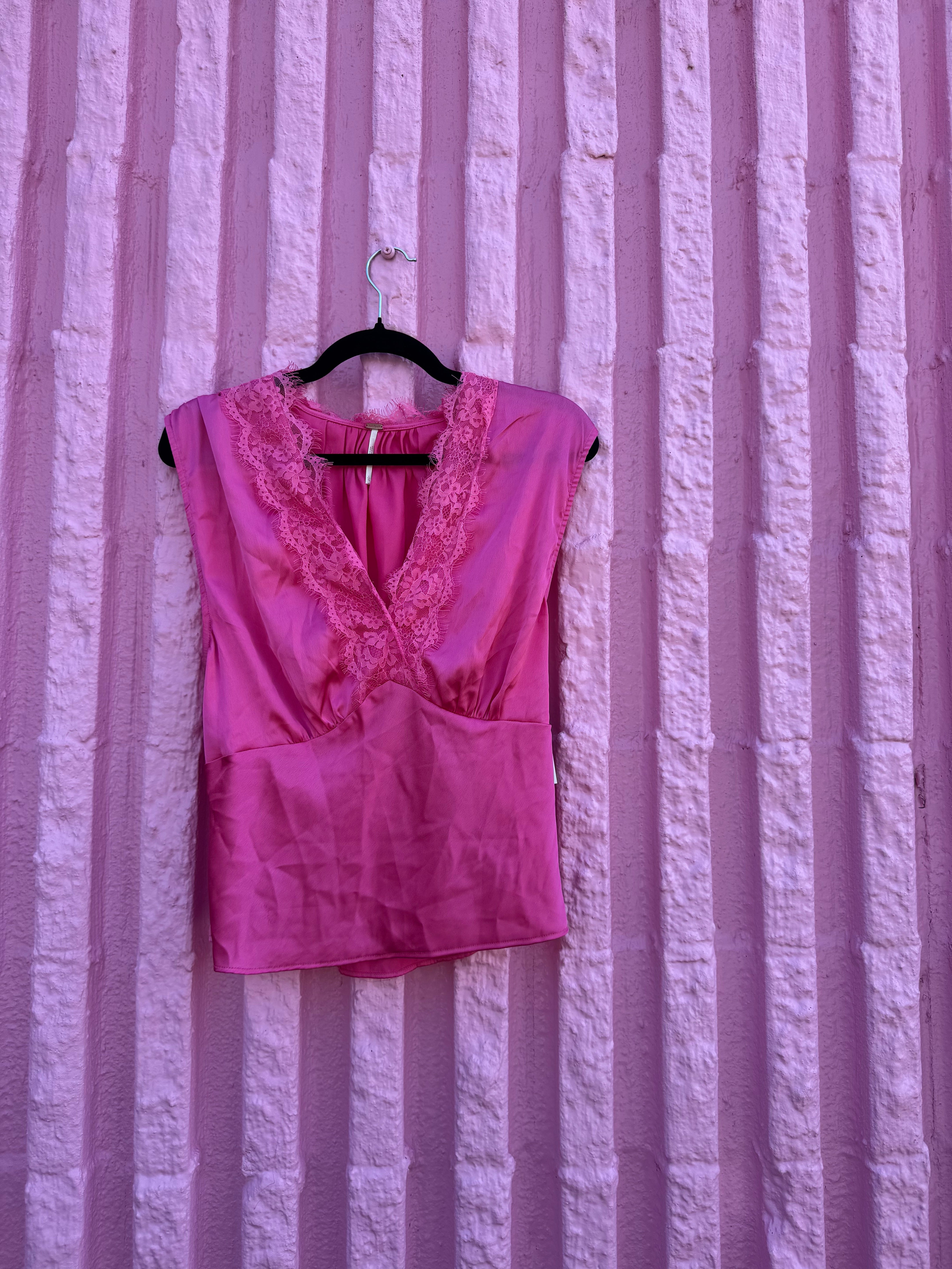 pink free people lacey babydoll top, L