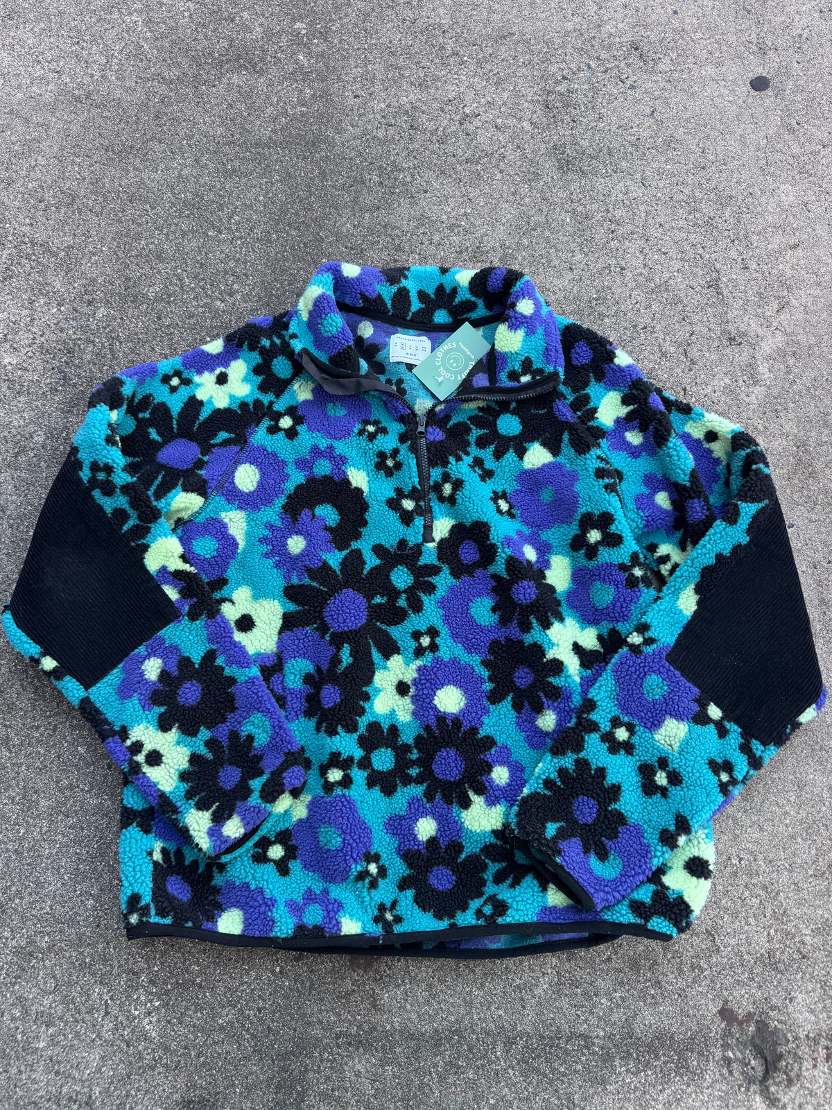 Green black purple Urban outfitters Flower 1/4 zip fleece, M