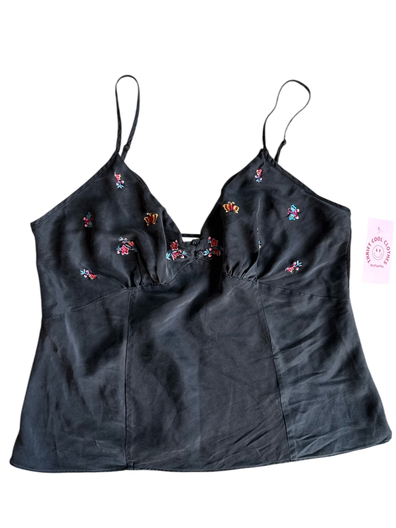 Black Victorias secret Y2k Silk cami w floral embroider, L