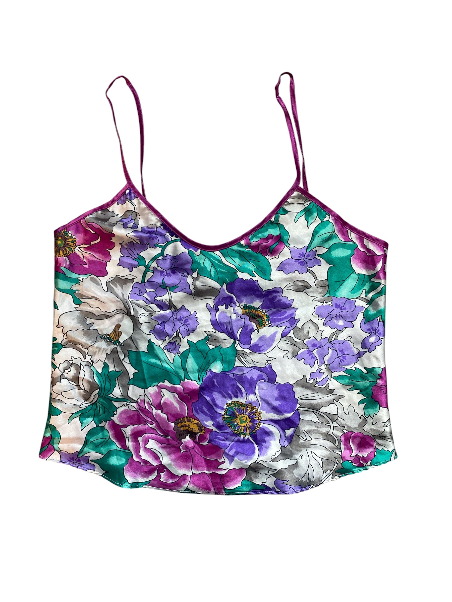 green purple california miss silky floral top, S