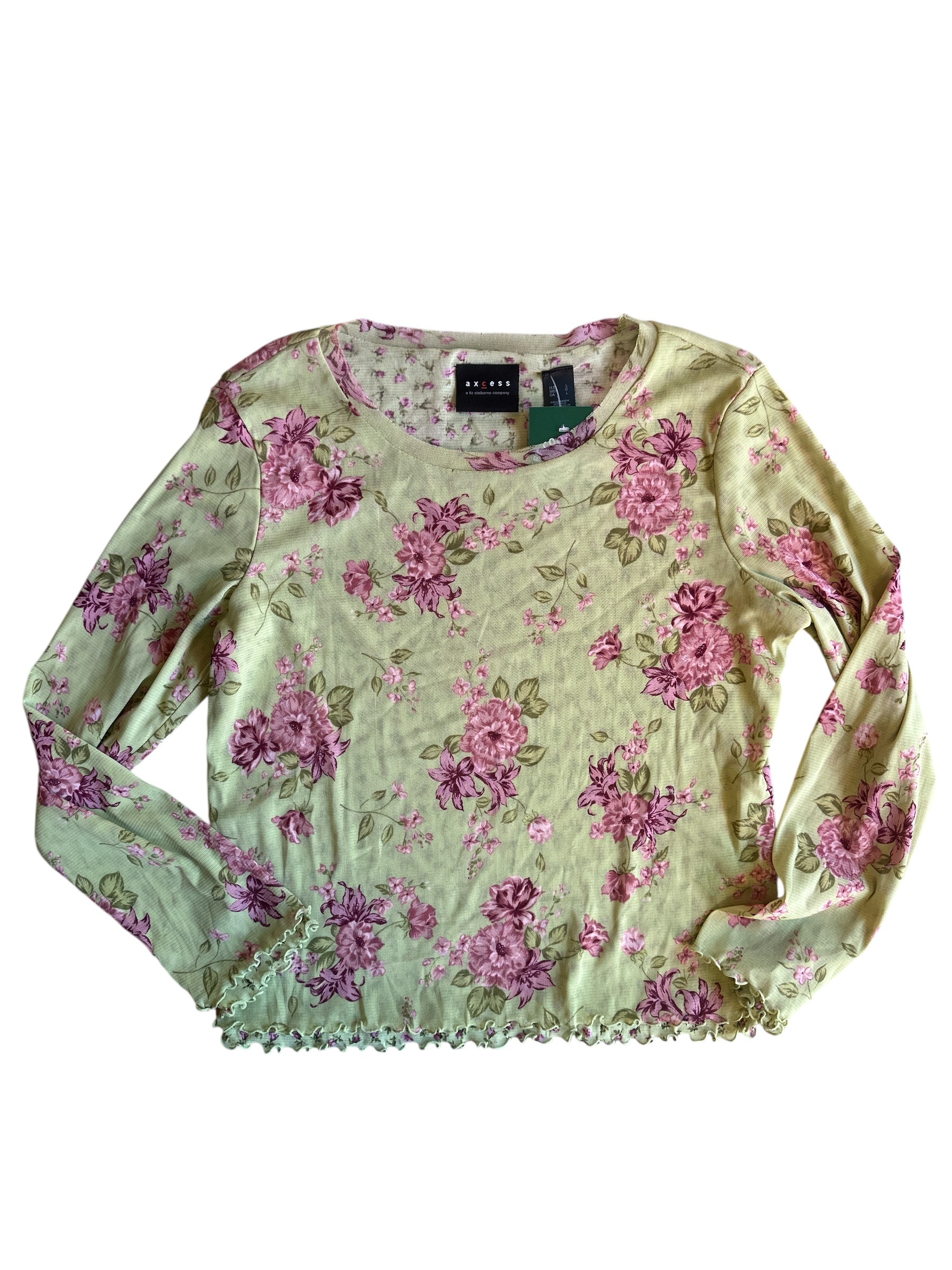 green pink axcess micro mesh floral ls, L