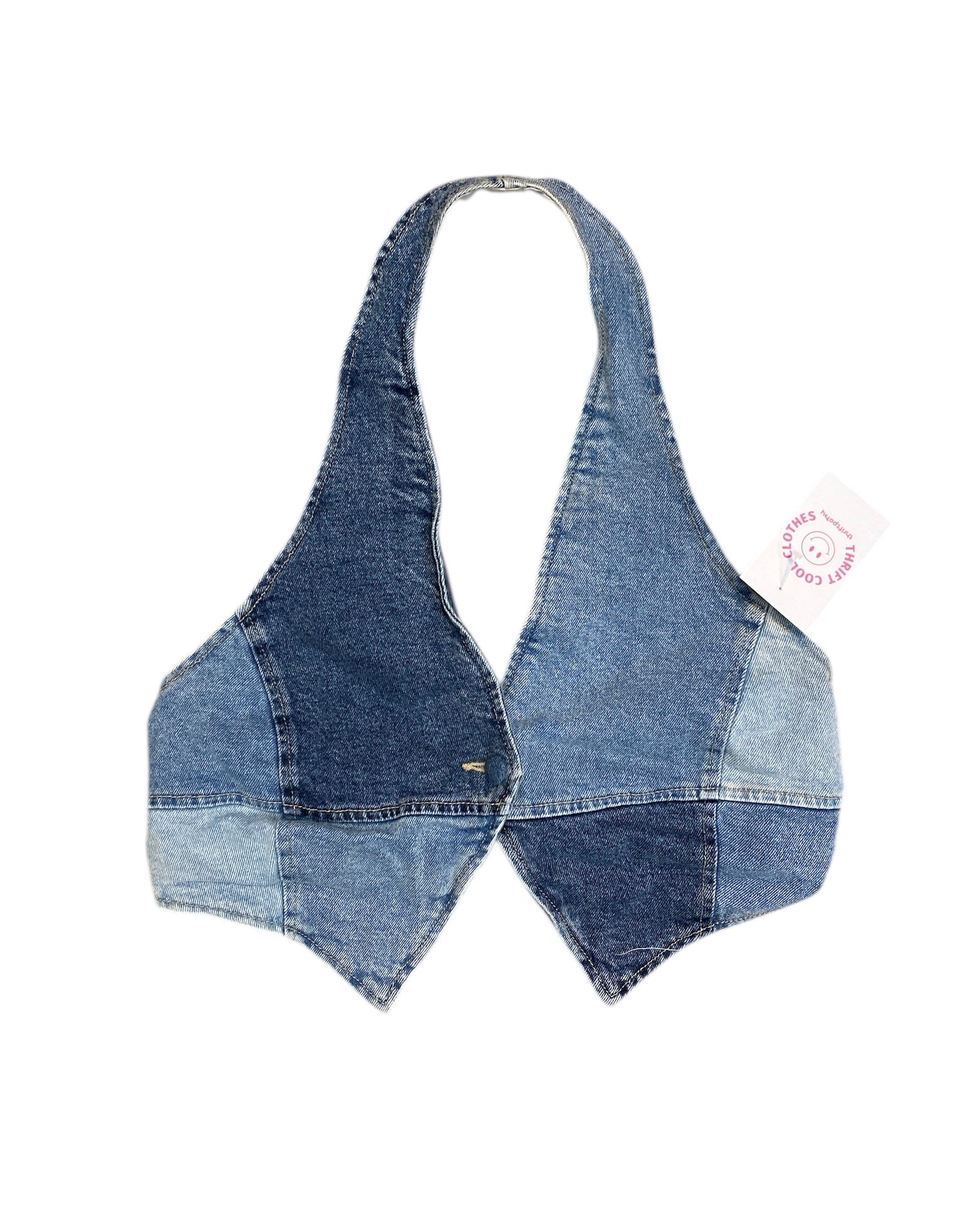 blue afrm denim patchwork top, L