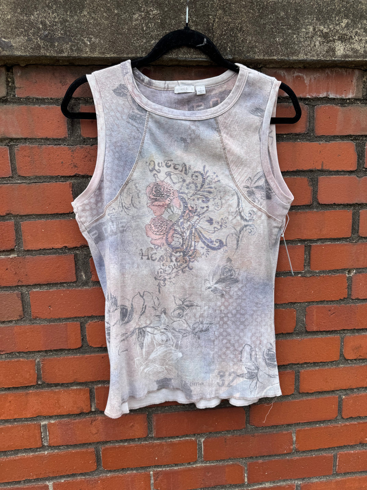 Gray blue Apt 9 Bedazzled pattern tank, L