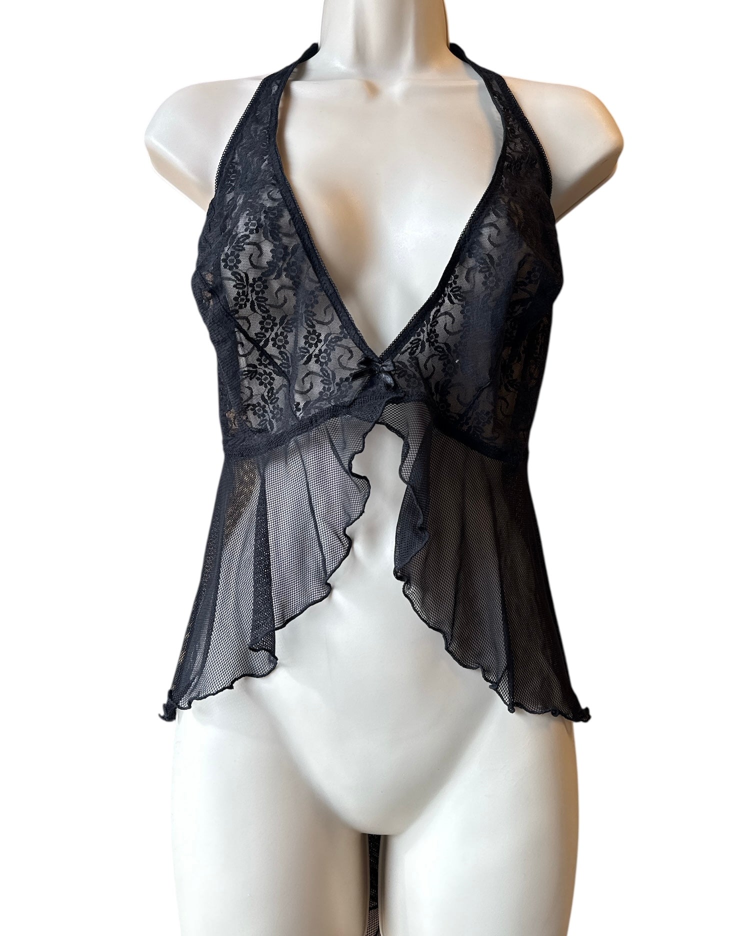 black  lace halter top, 26/28