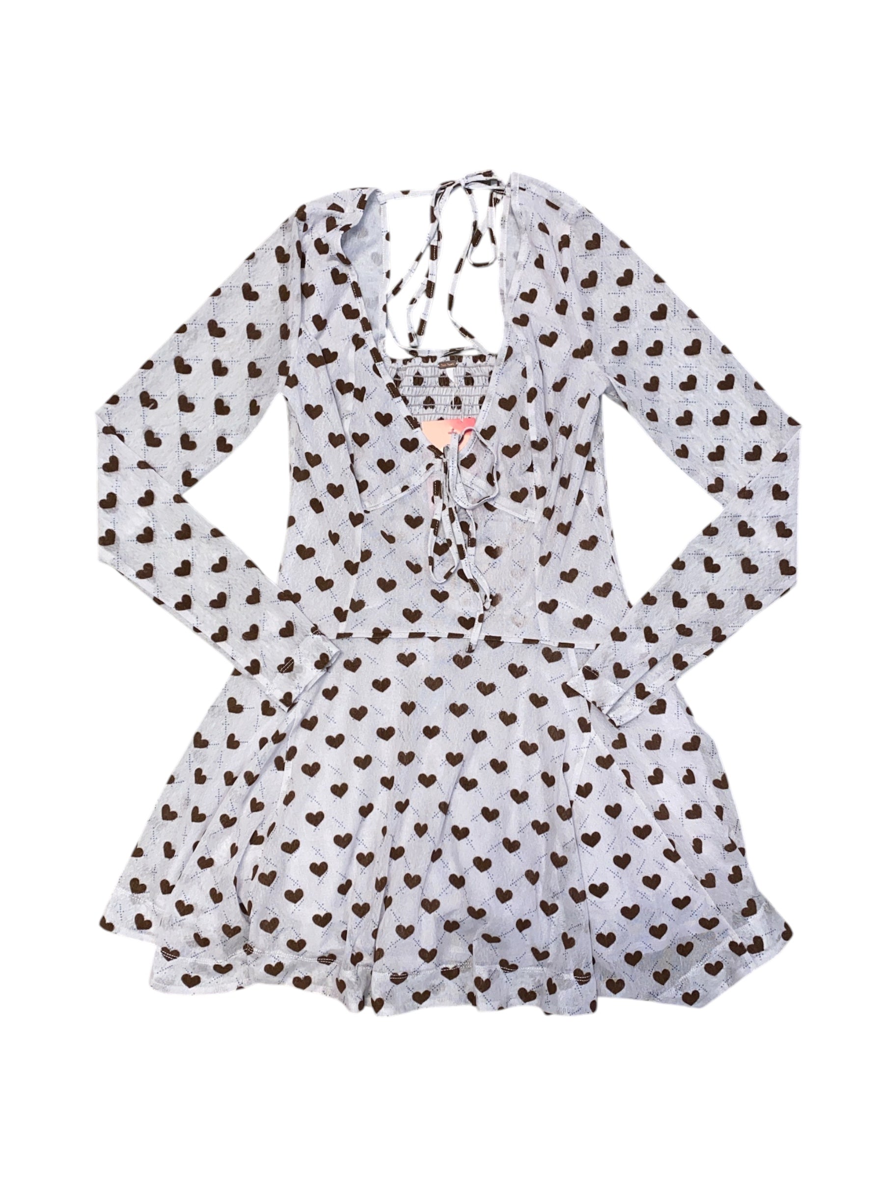 brown blue free people heart print ls dress, s