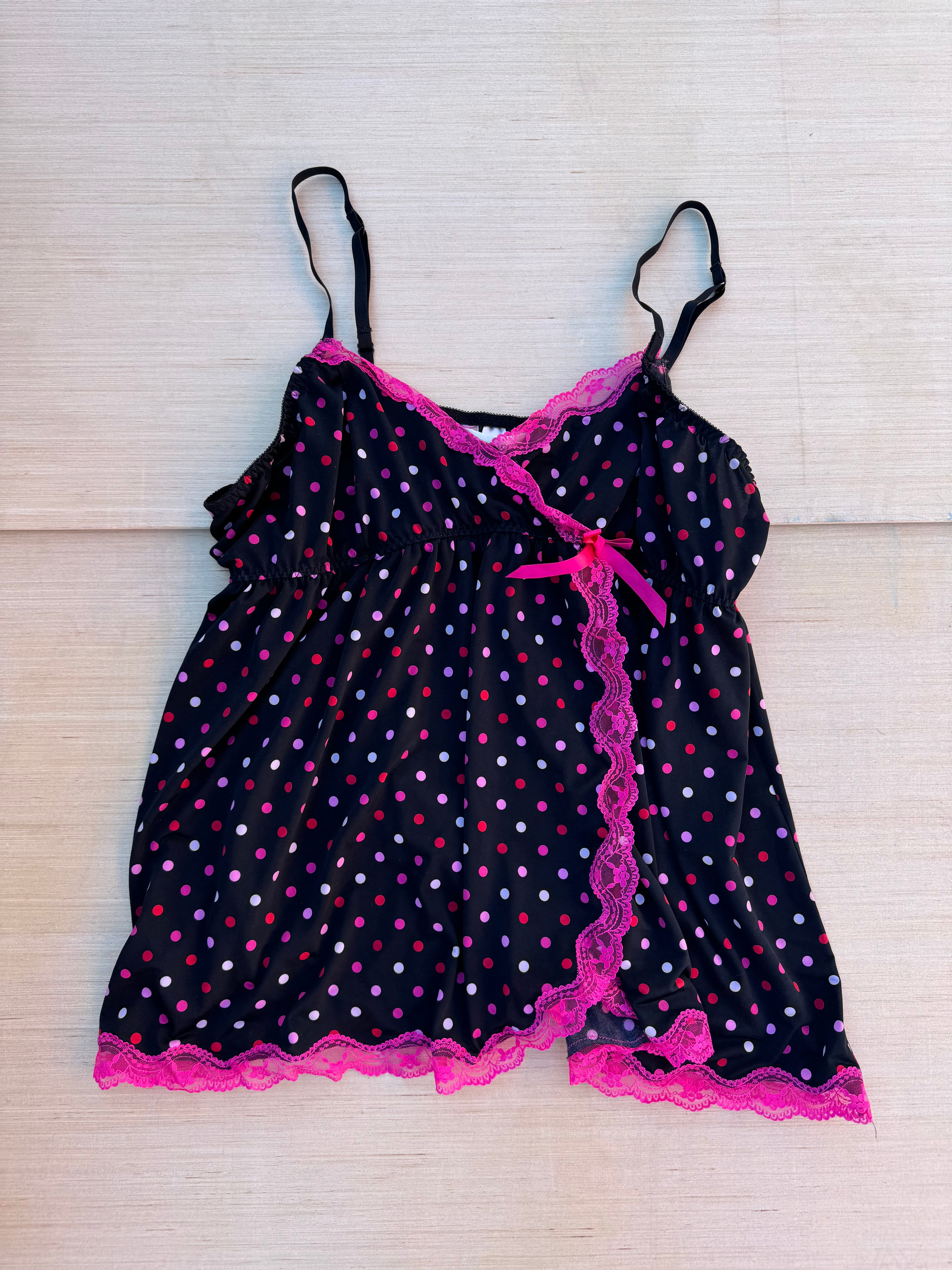 black pink cacique polka dot slip, 18/20