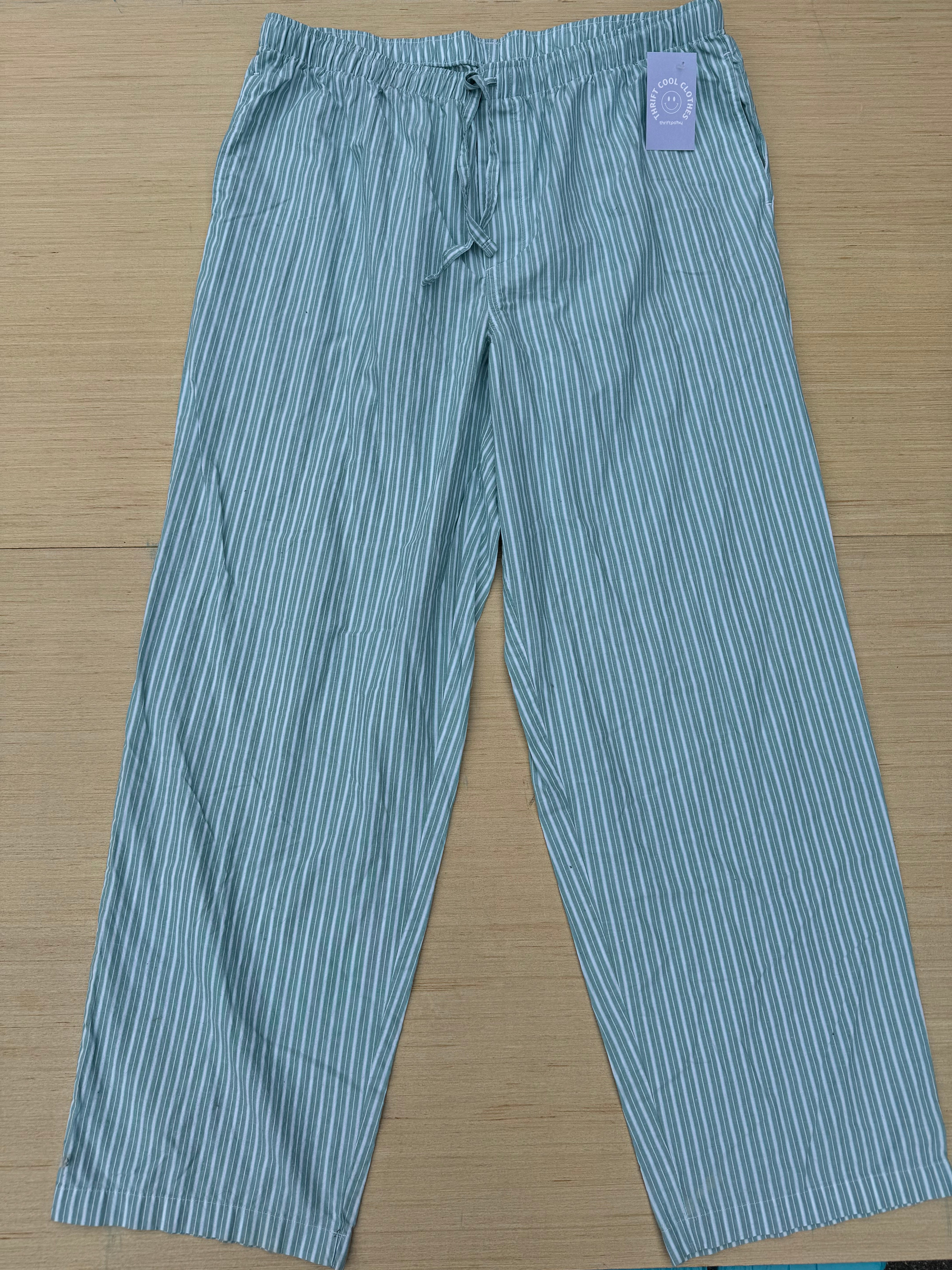green lands end striped pj pants, xl