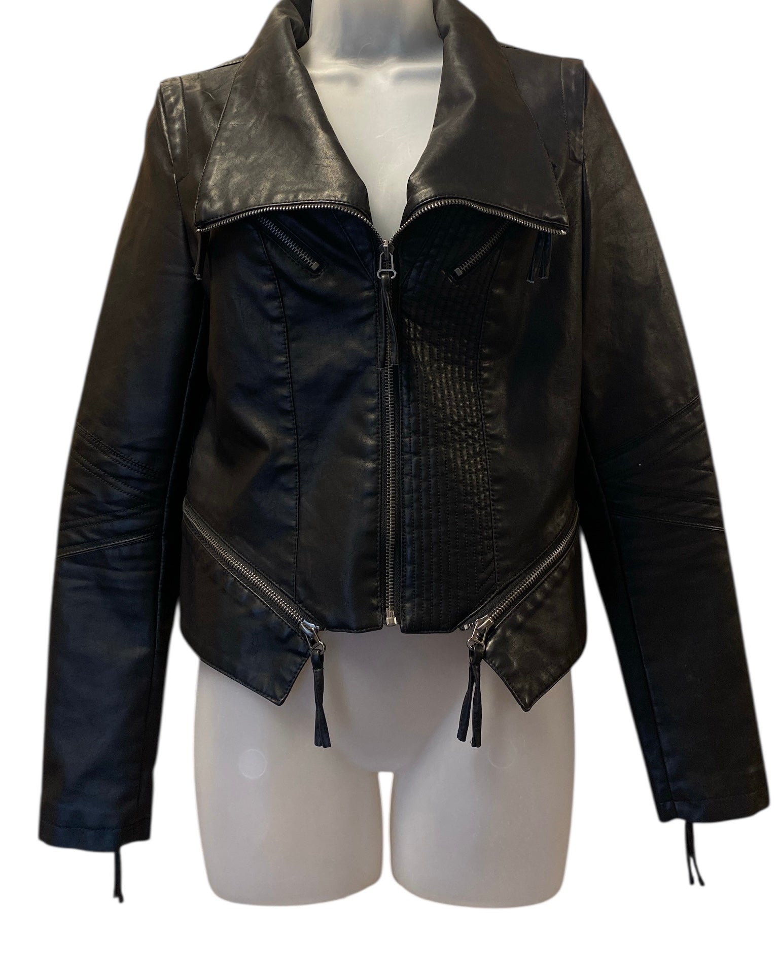 black lulus pleather zip up jacket, m
