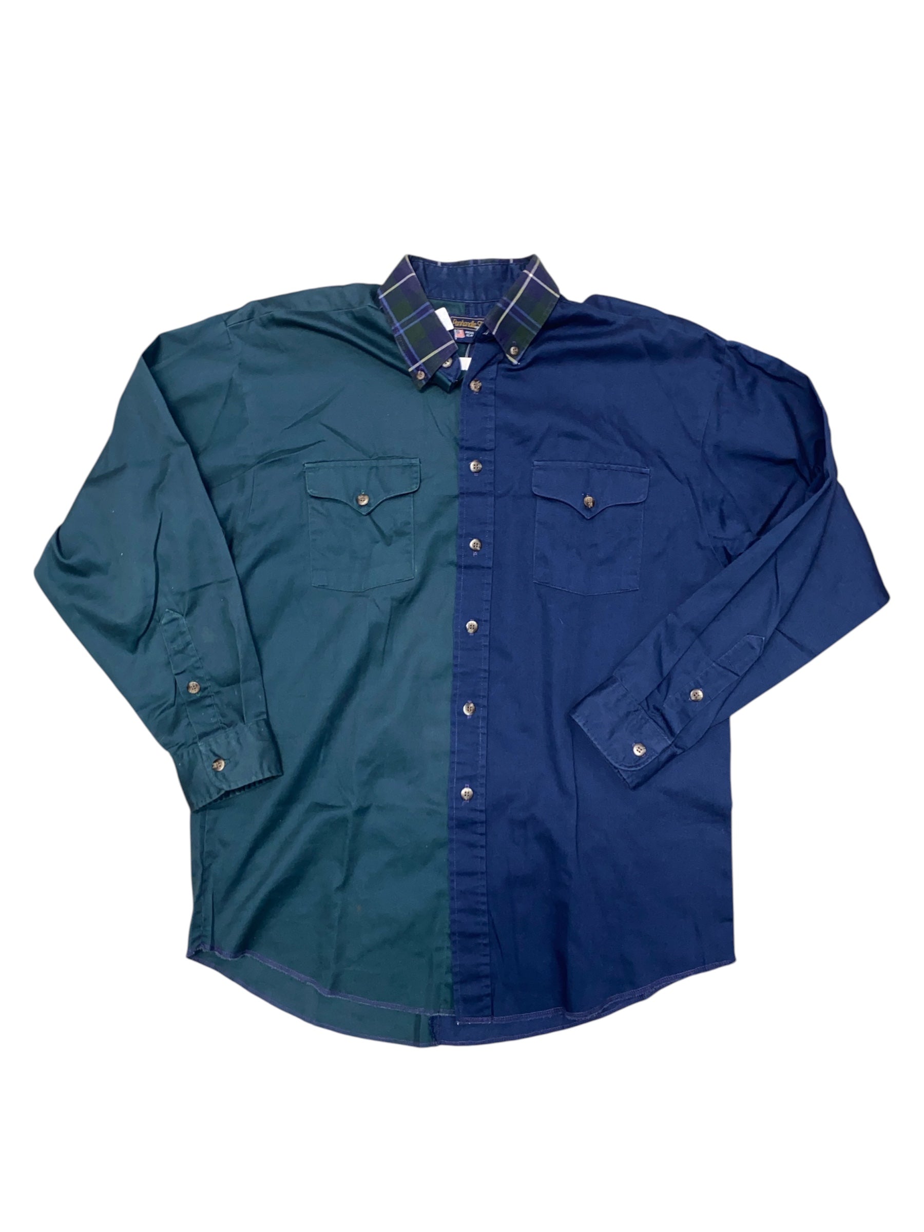 navy green panhandle slim two tone ls button down, 16