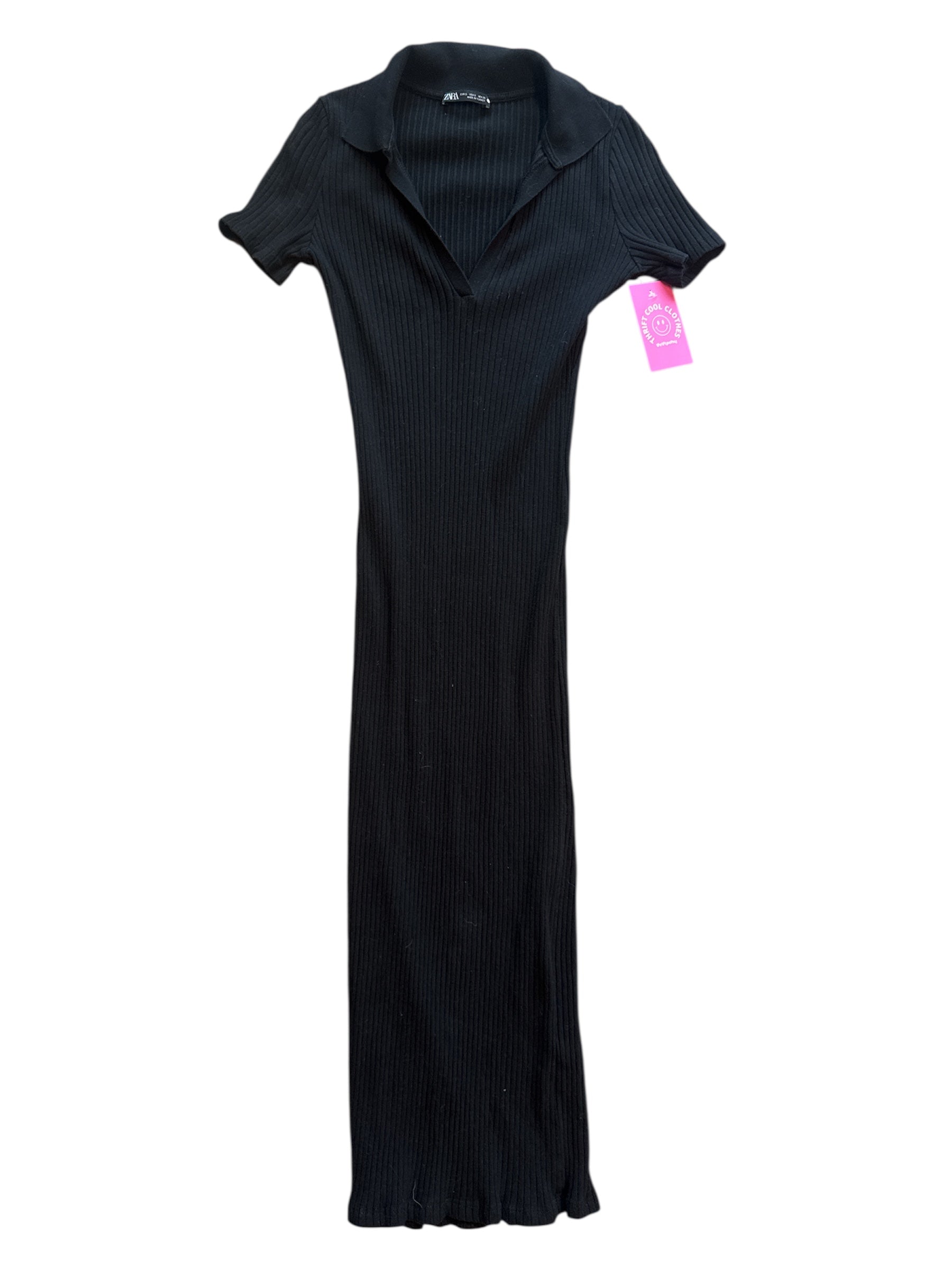 Black Zara Ribbed collar maxi dress, S